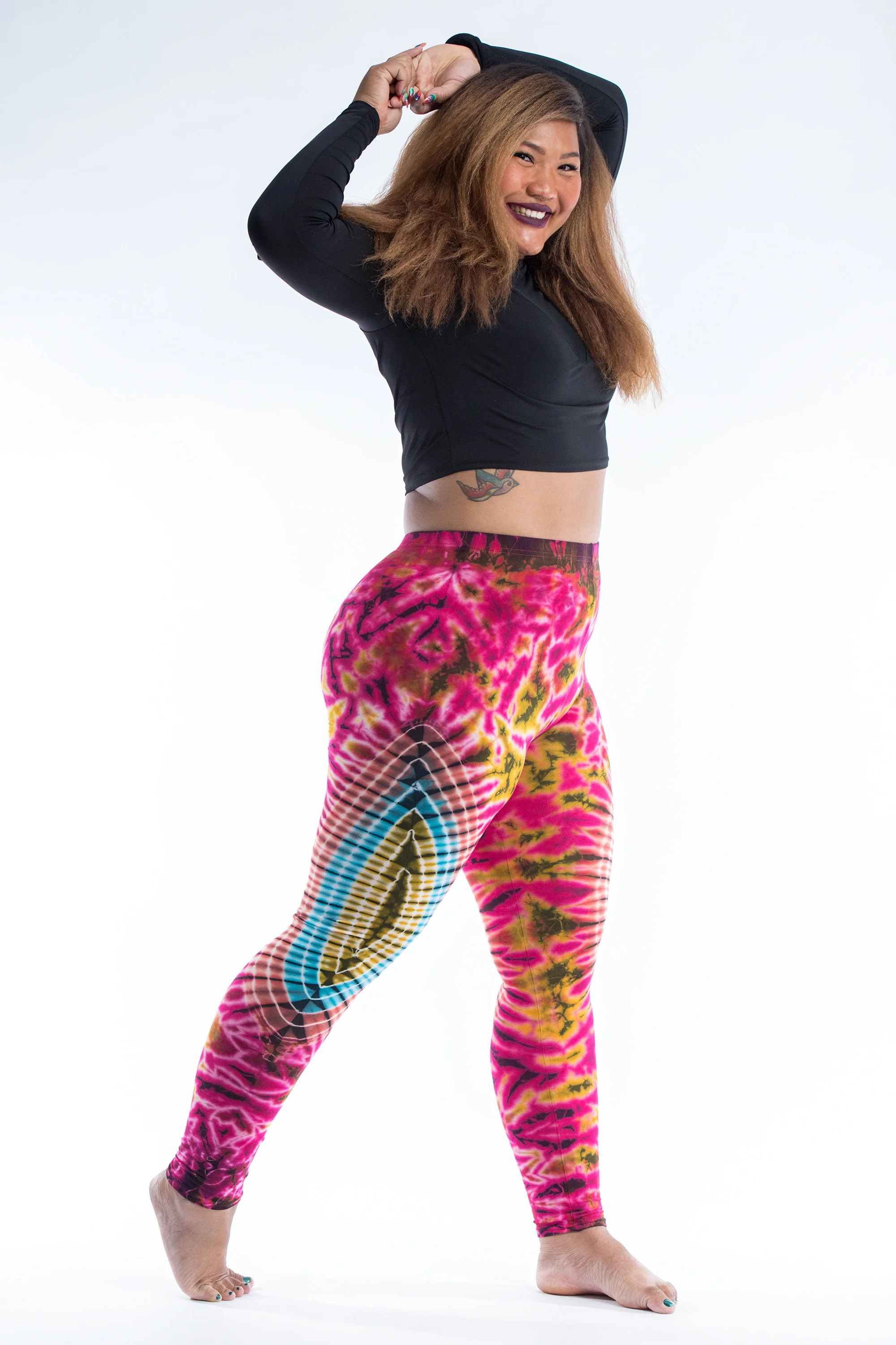 1901-Plus-Size-Oval-Swirls-Tie-Dye-Cotton-Leggings-in-Pink-Rainbow-3.webp Plus Size Oval Swirls Tie Dye Cotton Leggings in Pink Rainbow