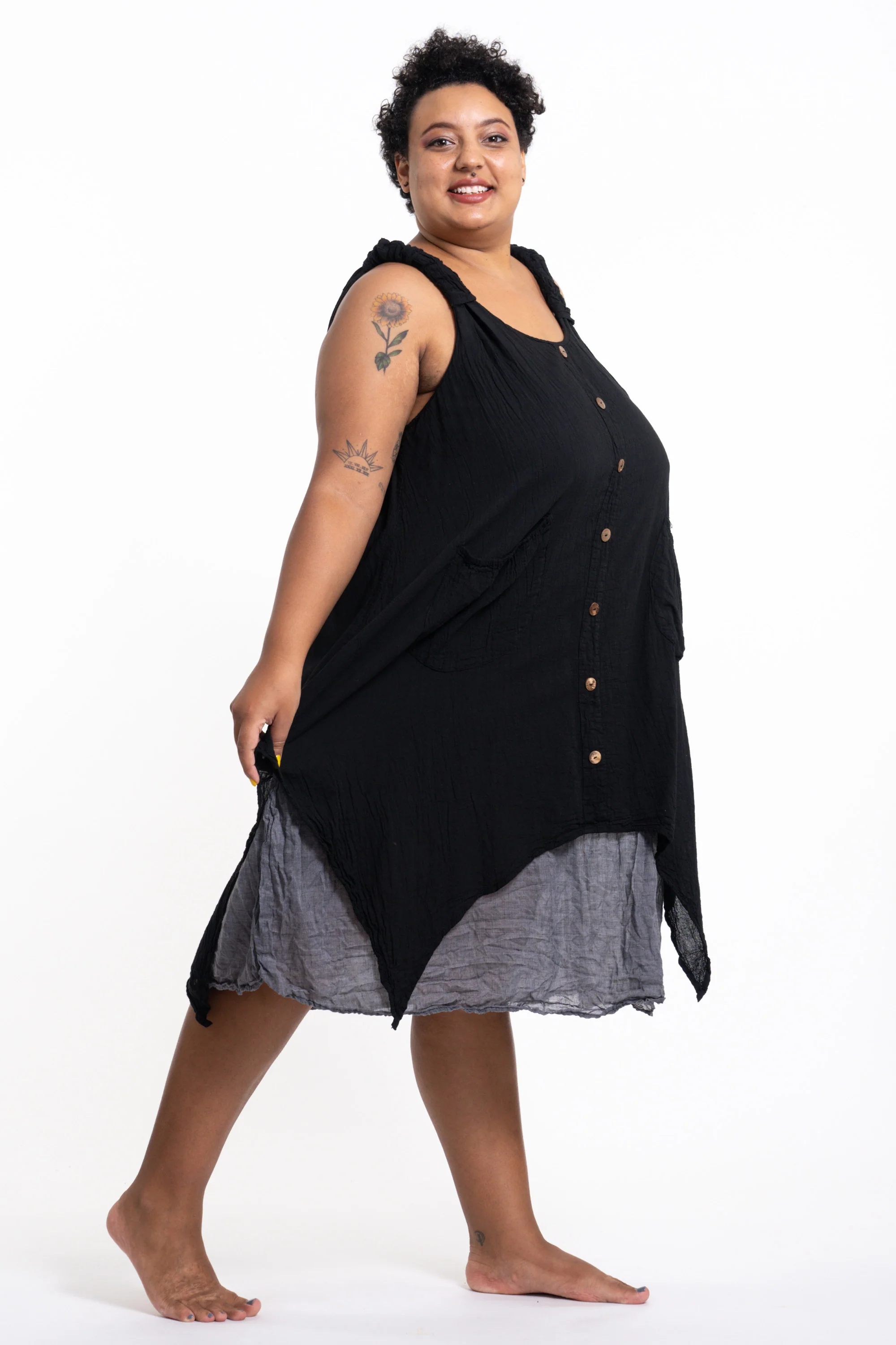 1904-Plus-Size-Women-s-Crinkled-Hill-Tribe-Cotton-Tank-Dress-in-Black-3.webp Plus Size Women's Crinkled Hill Tribe Cotton Tank Dress in Black