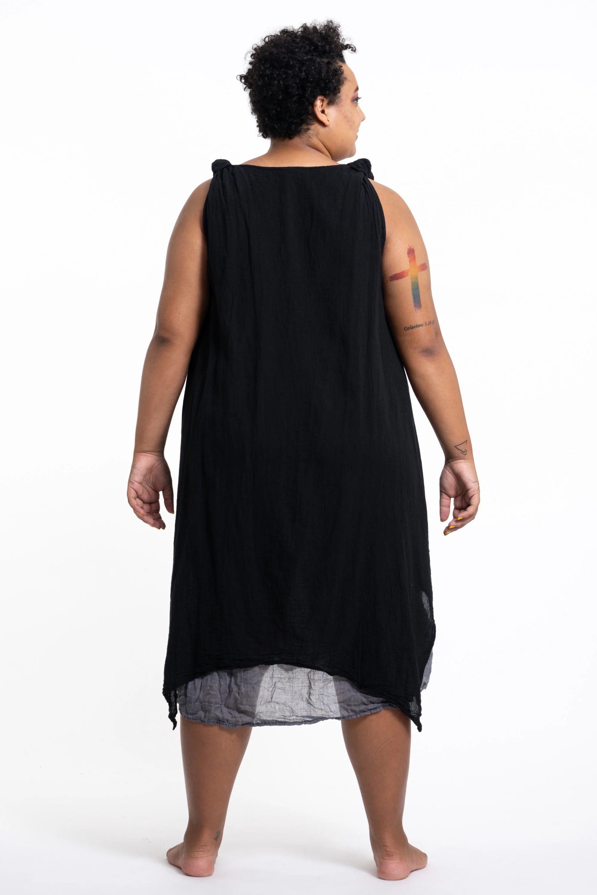 1904-Plus-Size-Women-s-Crinkled-Hill-Tribe-Cotton-Tank-Dress-in-Black-4.webp Plus Size Women's Crinkled Hill Tribe Cotton Tank Dress in Black