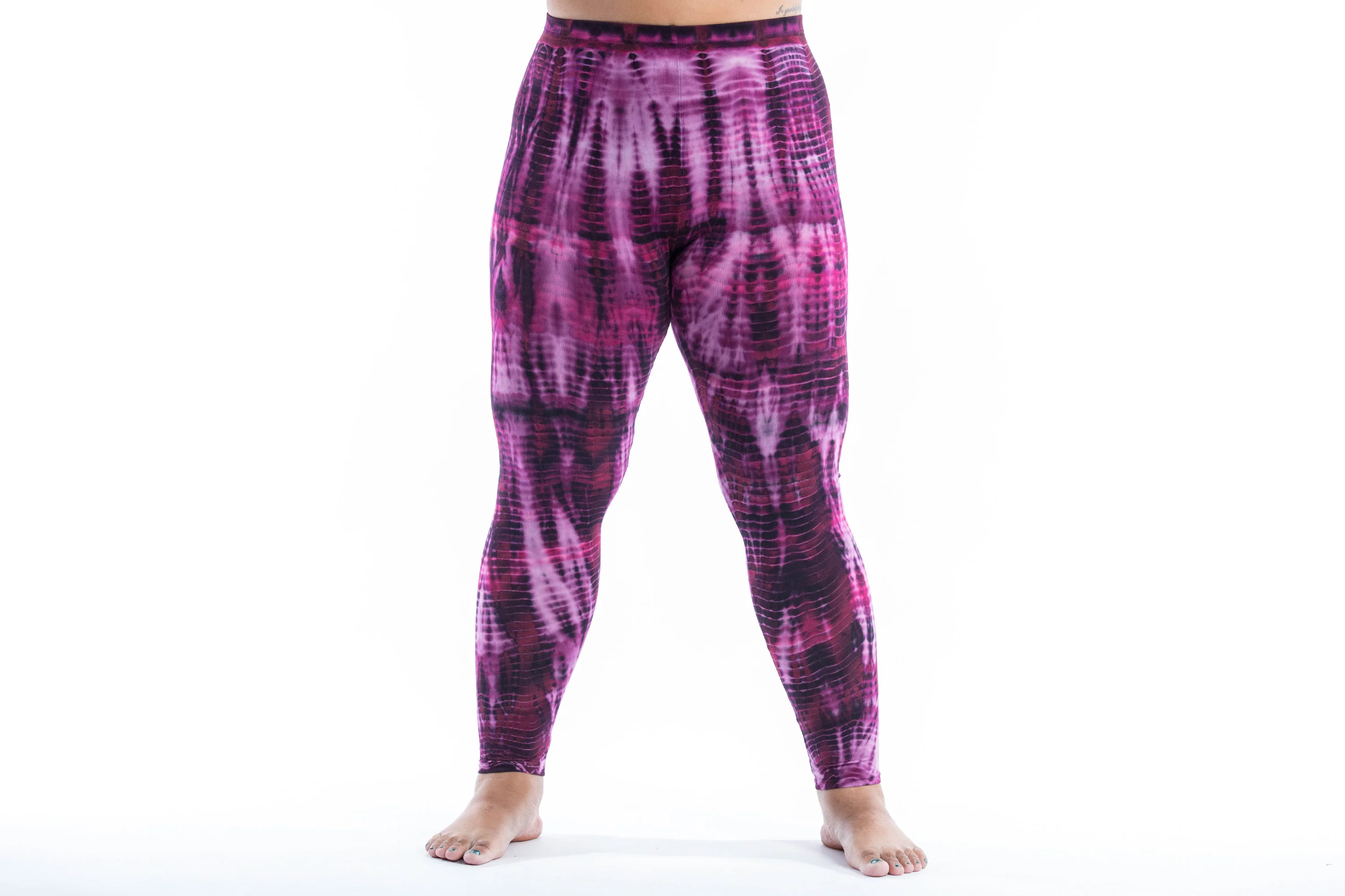 Plus Size Lightning Stripes Tie Dye Cotton Leggings in Purple