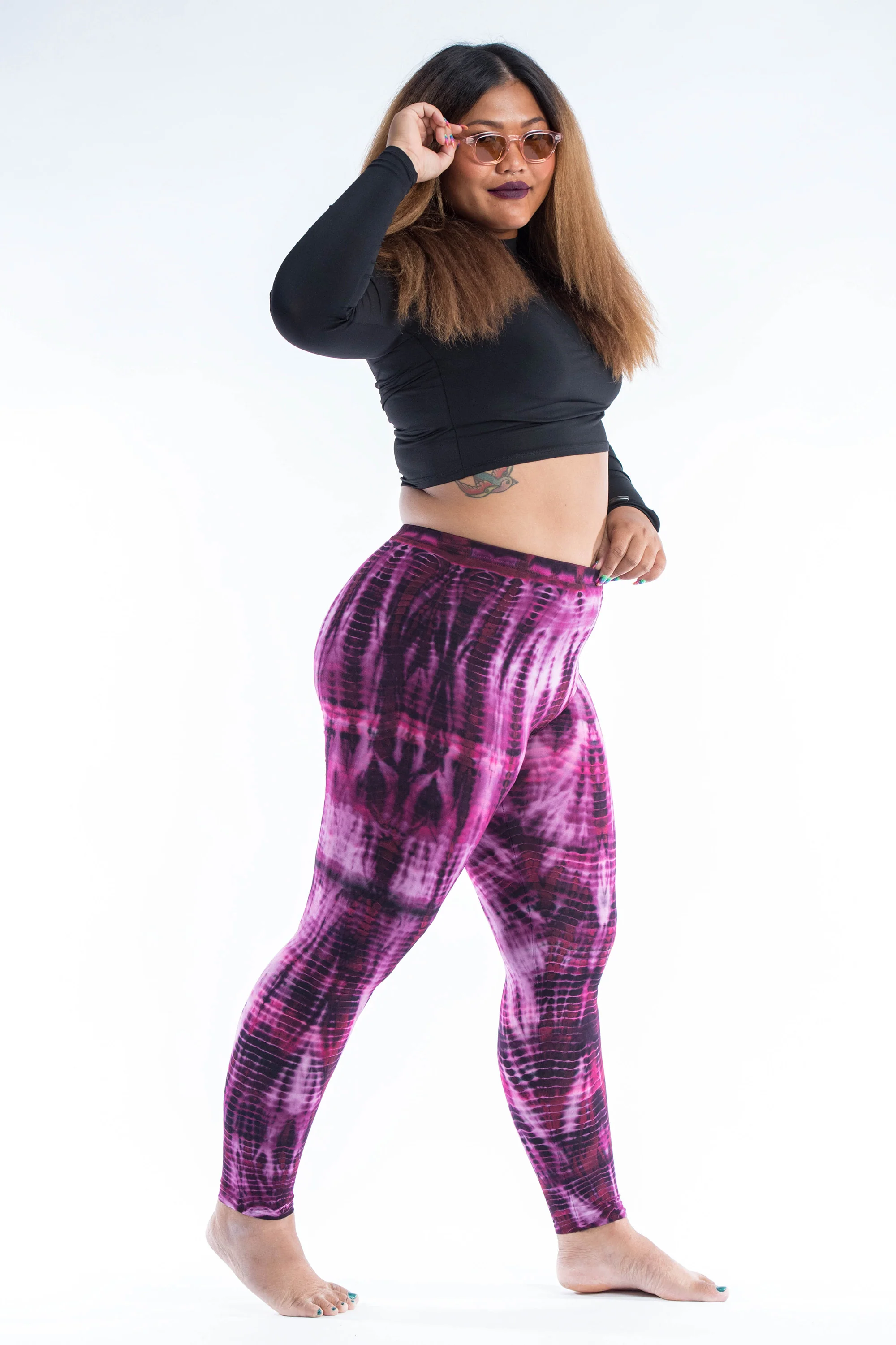 1905-Plus-Size-Lightning-Stripes-Tie-Dye-Cotton-Leggings-in-Purple-3.webp Plus Size Lightning Stripes Tie Dye Cotton Leggings in Purple