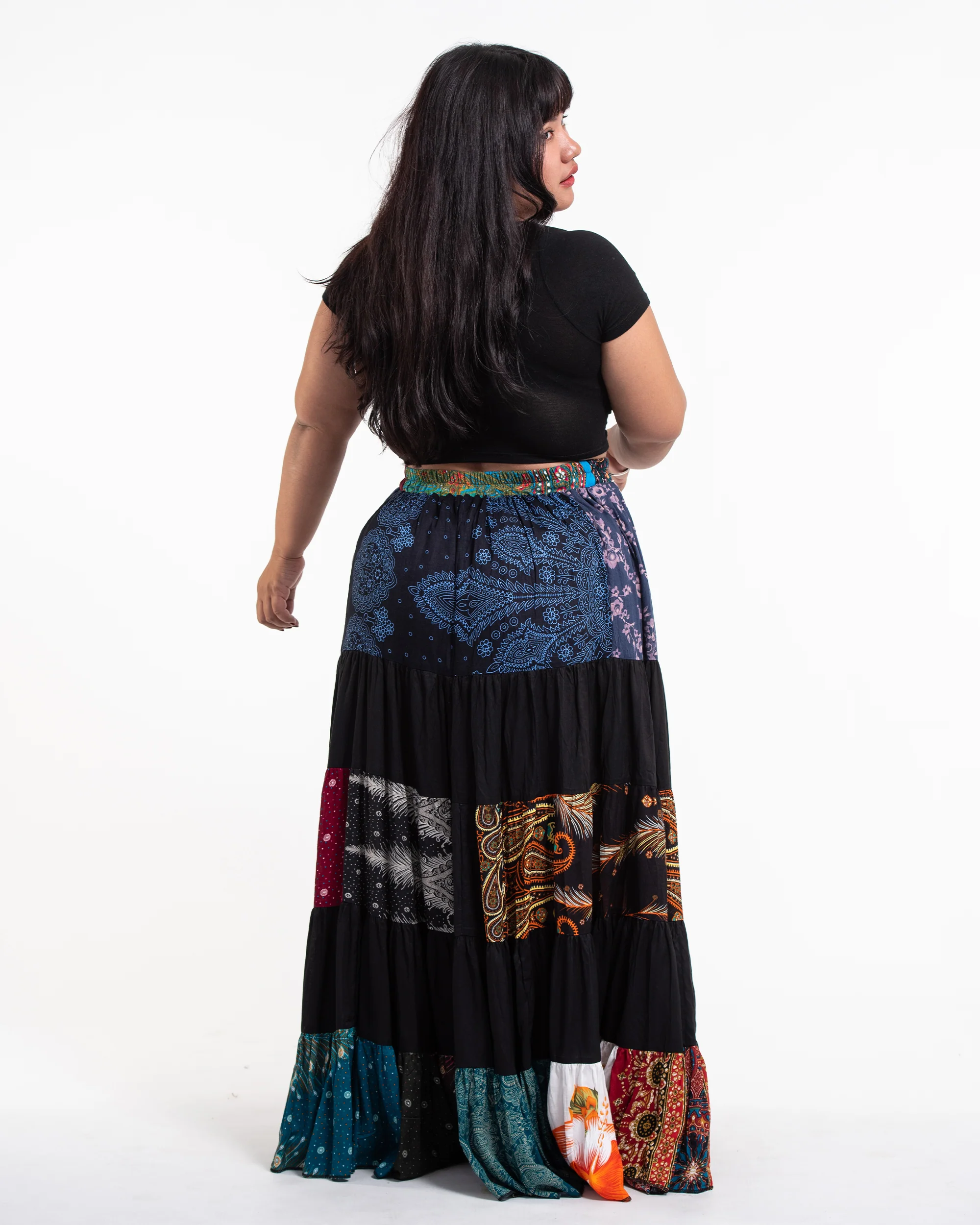 1907-Plus-Size-Patchwork-Long-Skirt-in-Black-3.webp Plus Size Patchwork Long Skirt in Black