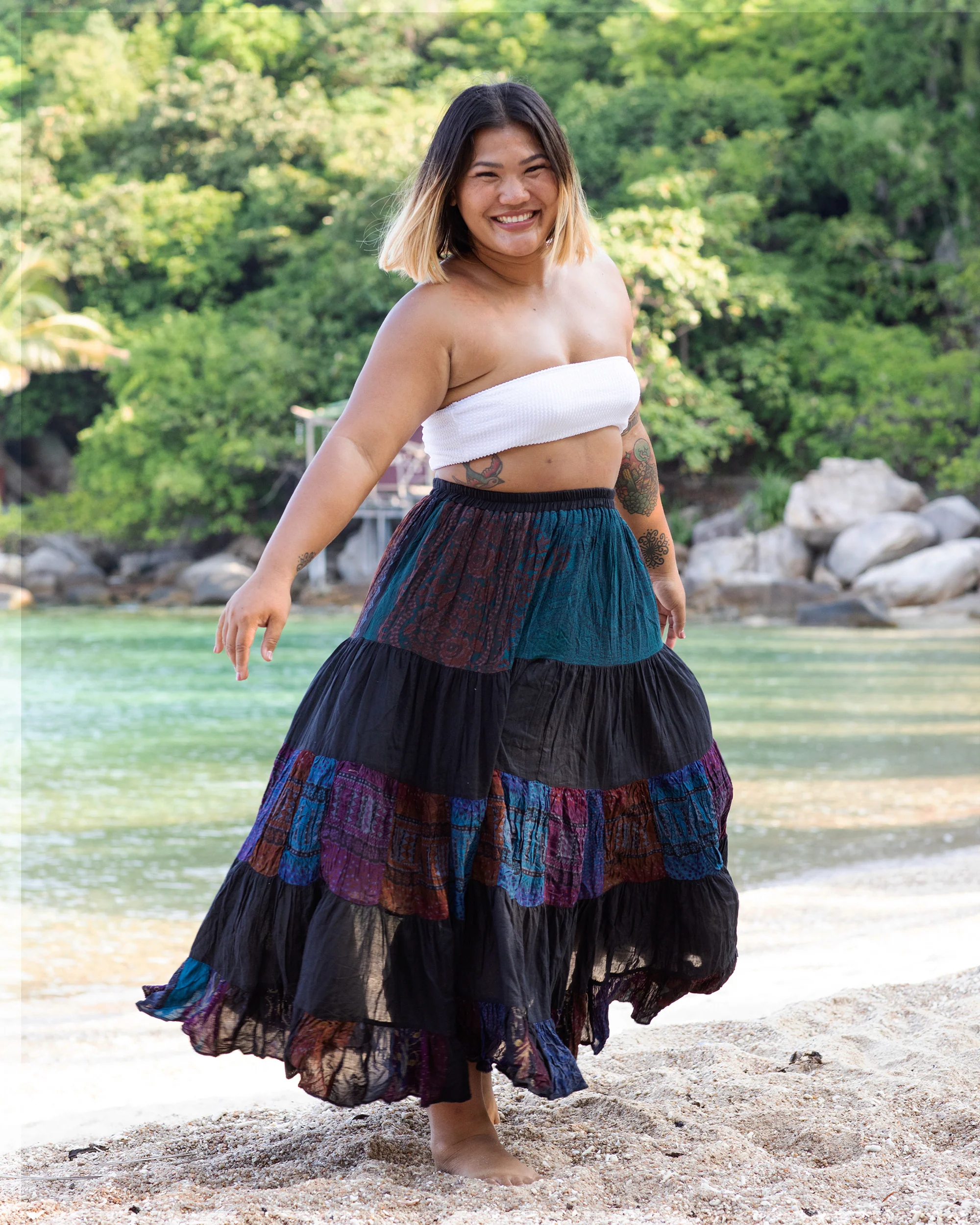 1907-Plus-Size-Patchwork-Long-Skirt-in-Black-4.webp Plus Size Patchwork Long Skirt in Black