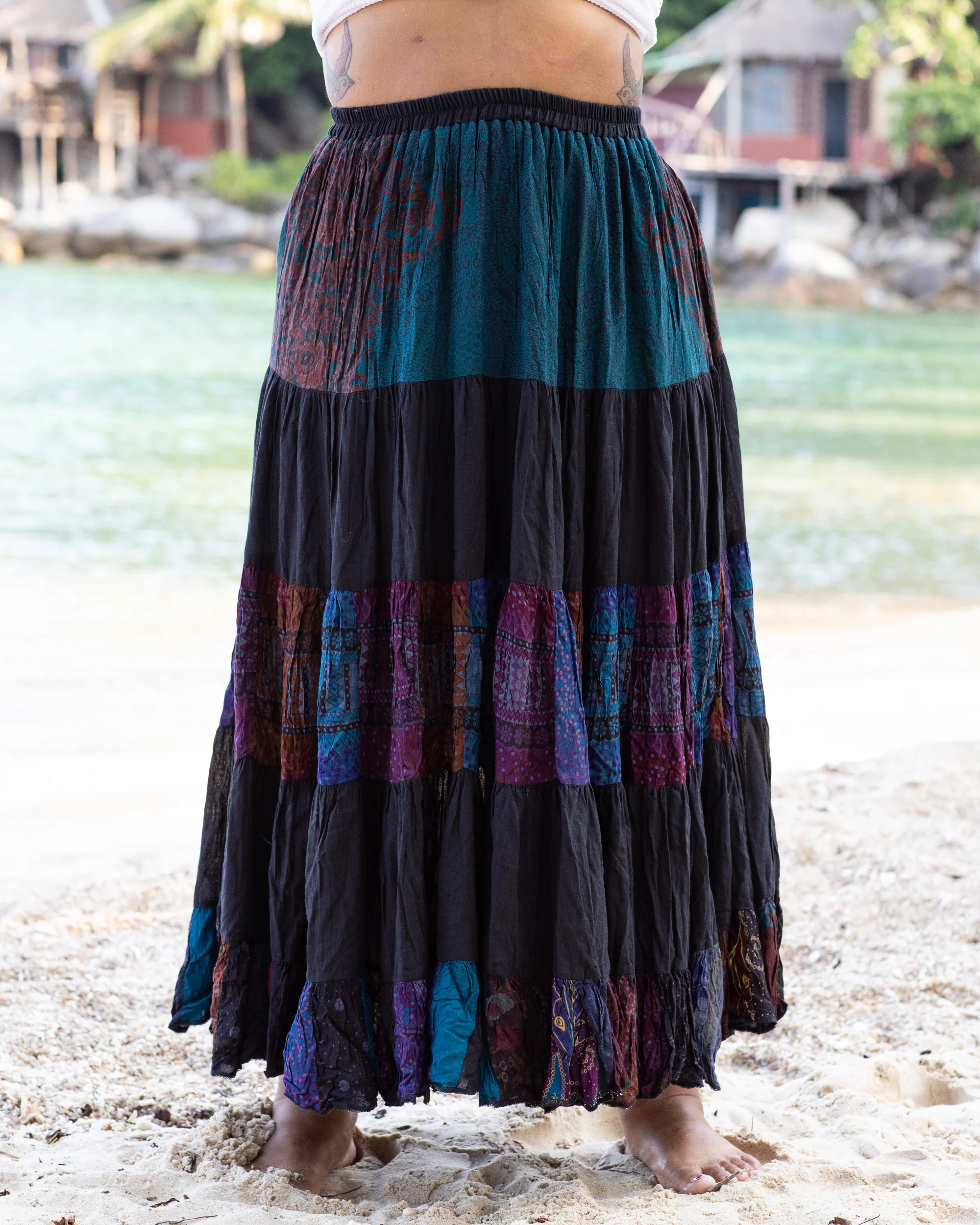 1907-Plus-Size-Patchwork-Long-Skirt-in-Black-5.webp Plus Size Patchwork Long Skirt in Black