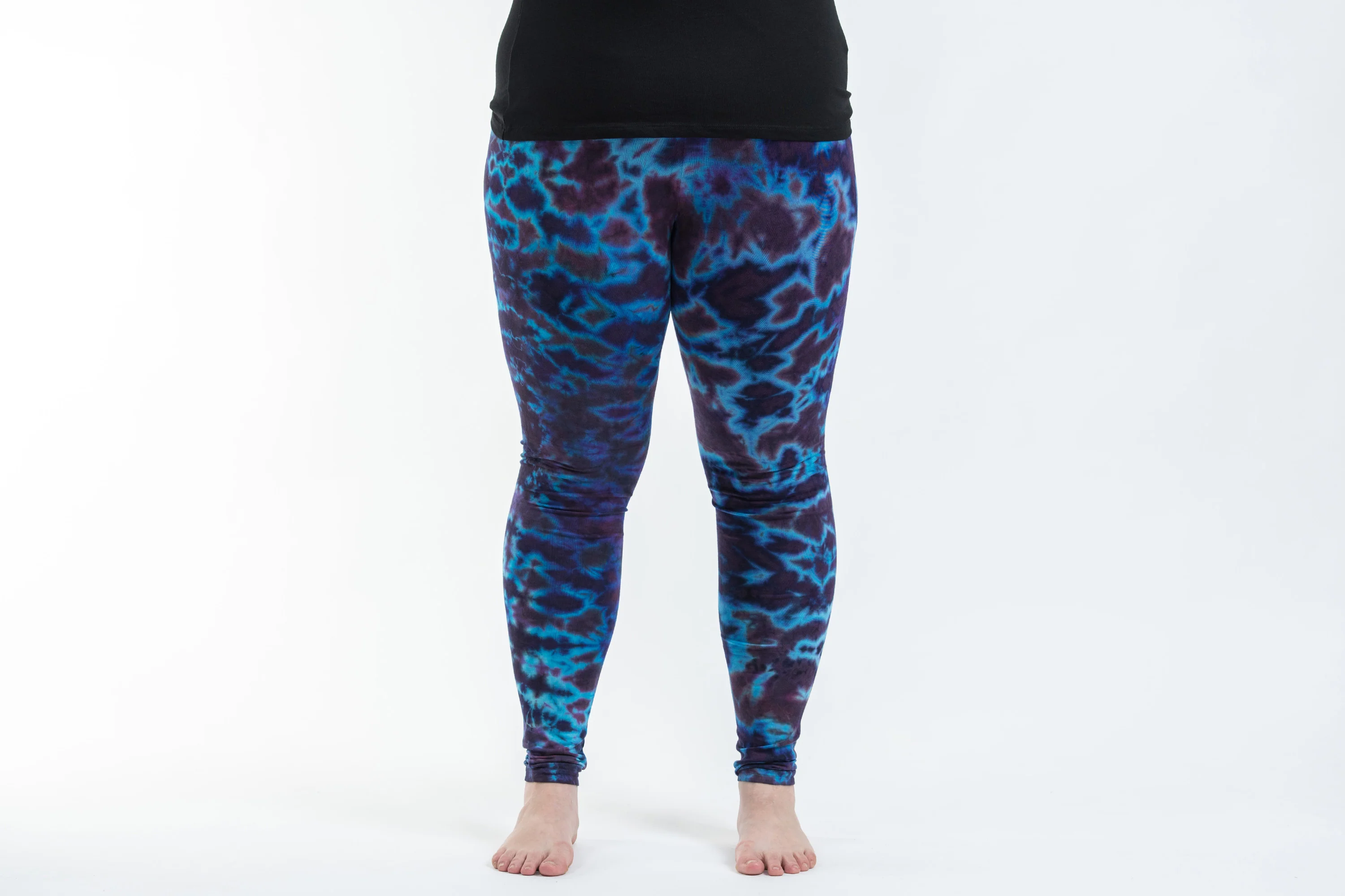 Plus Size Marble Tie Dye Cotton Leggings in Indigo