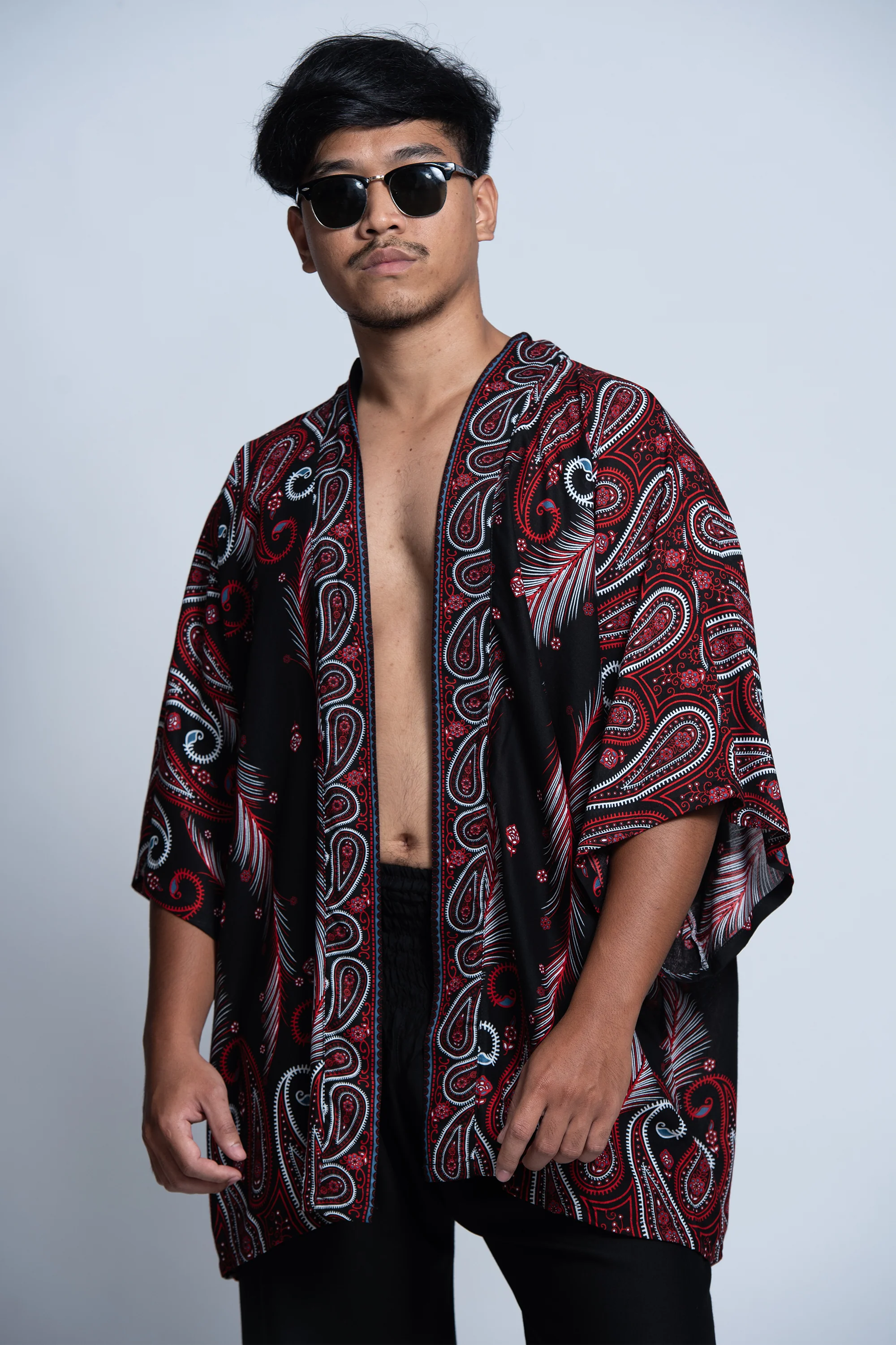 Paisley Feathers Kimono Cardigan in Black