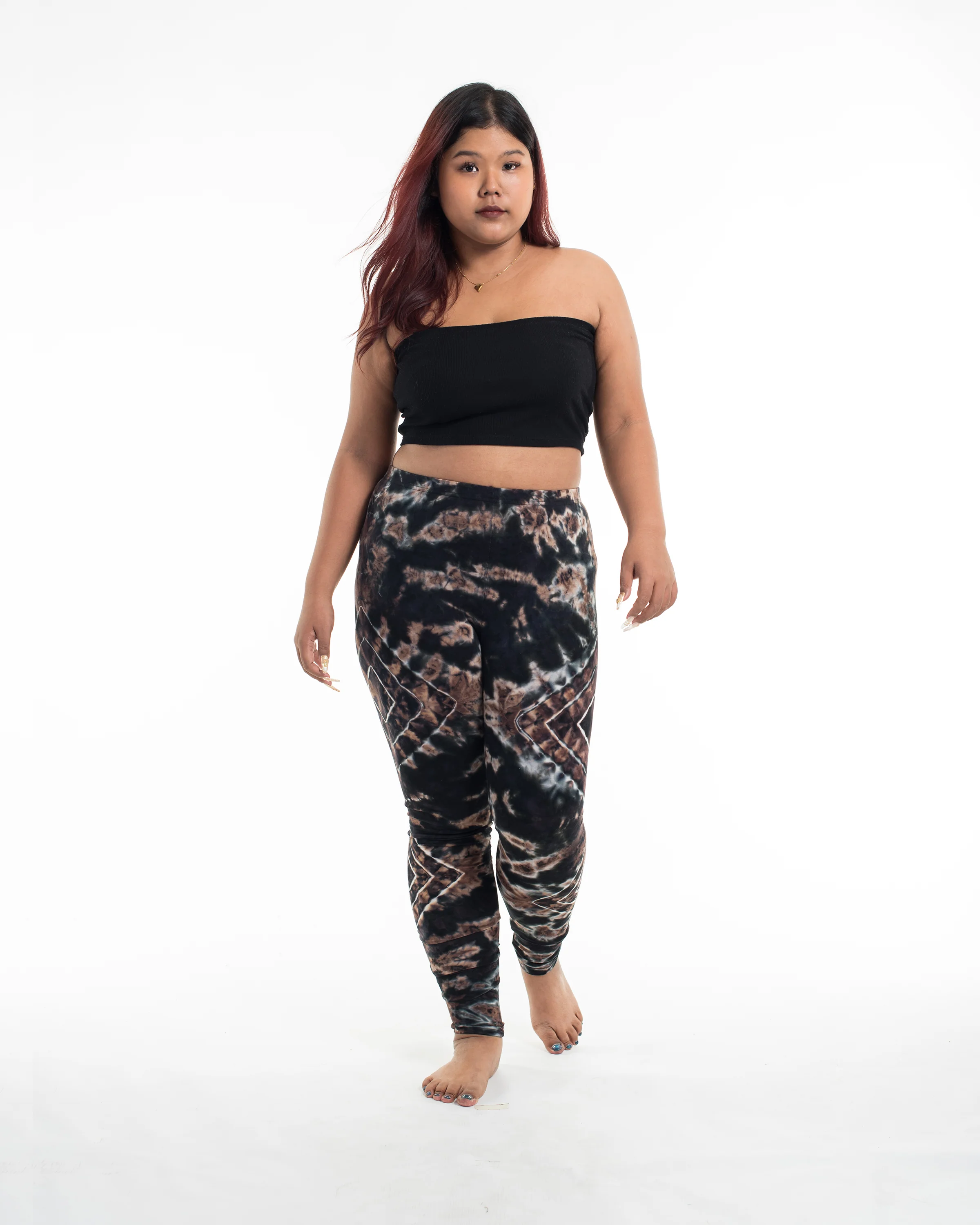 Plus Size Diamond Tie Dye Cotton Leggings in Brown