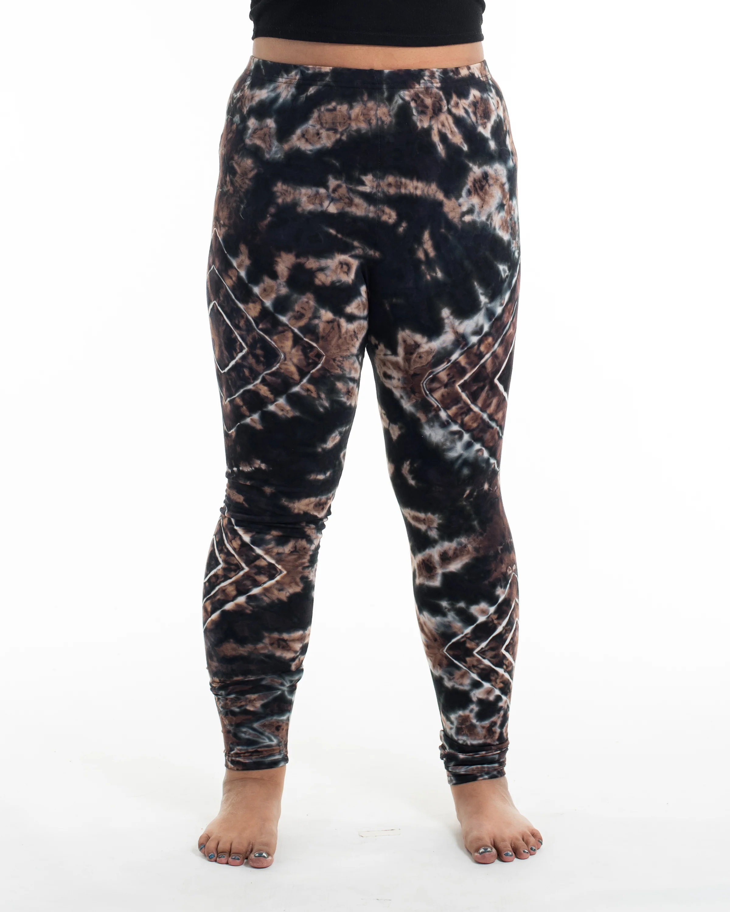 Plus Size Diamond Tie Dye Cotton Leggings in Brown