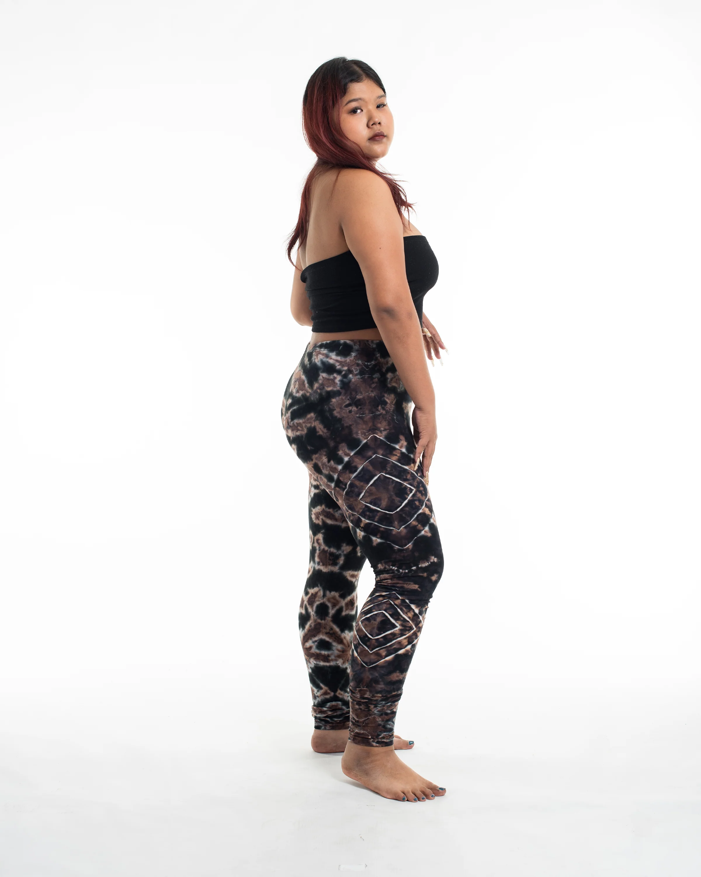 1913-Plus-Size-Diamond-Tie-Dye-Cotton-Leggings-in-Brown-3.webp Plus Size Diamond Tie Dye Cotton Leggings in Brown