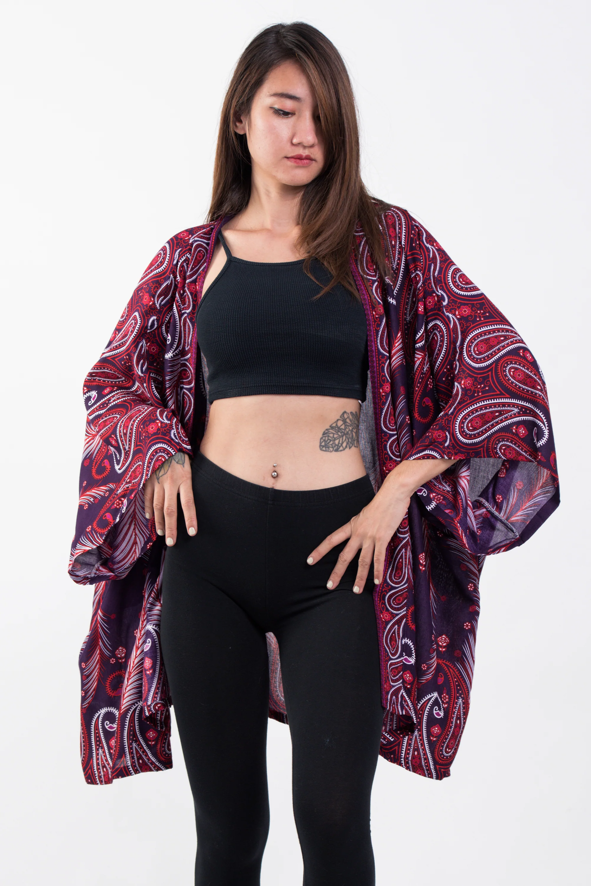 Paisley Feathers Kimono Cardigan in Purple