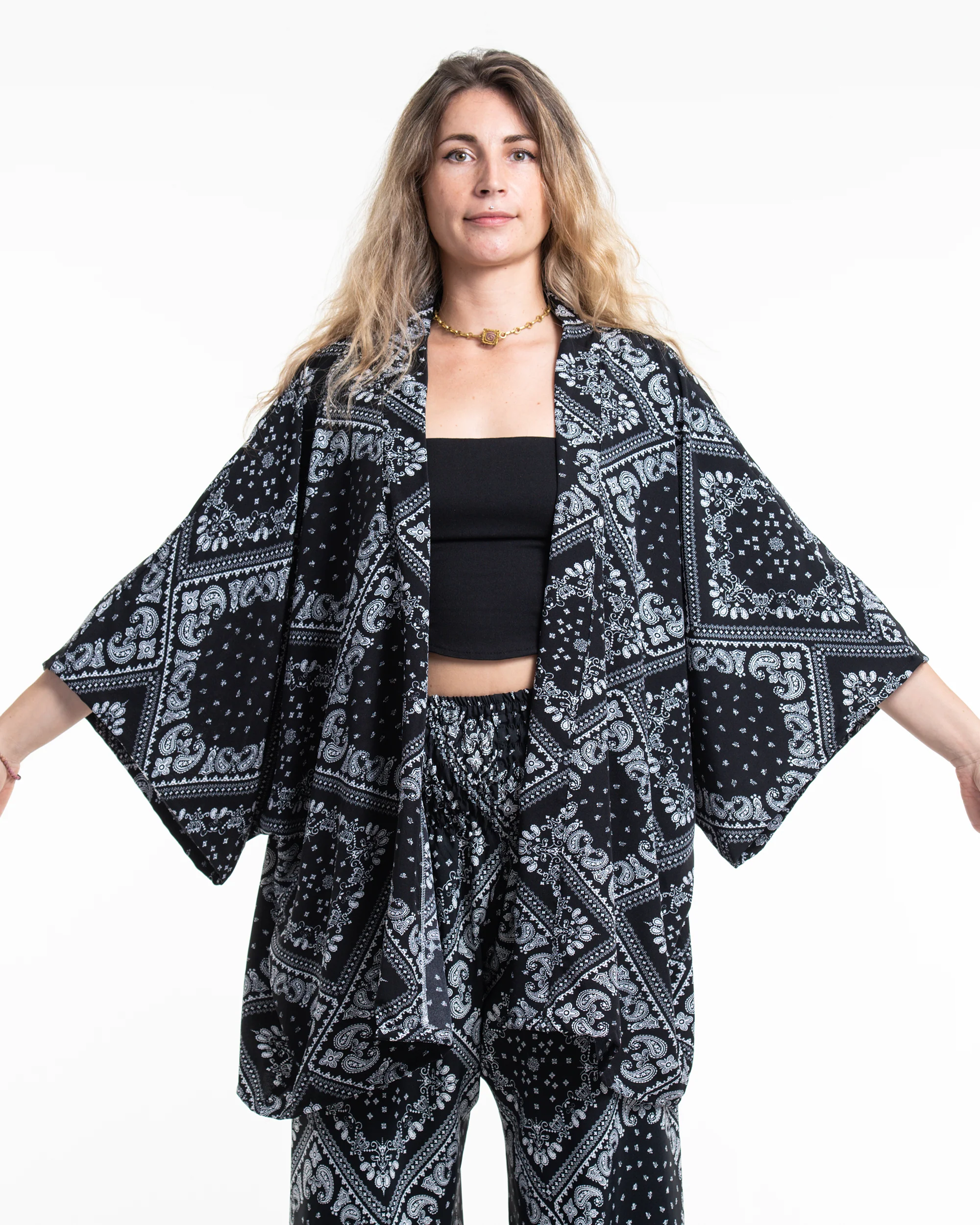 Patchwork Paisley Kimono Cardigan in Black