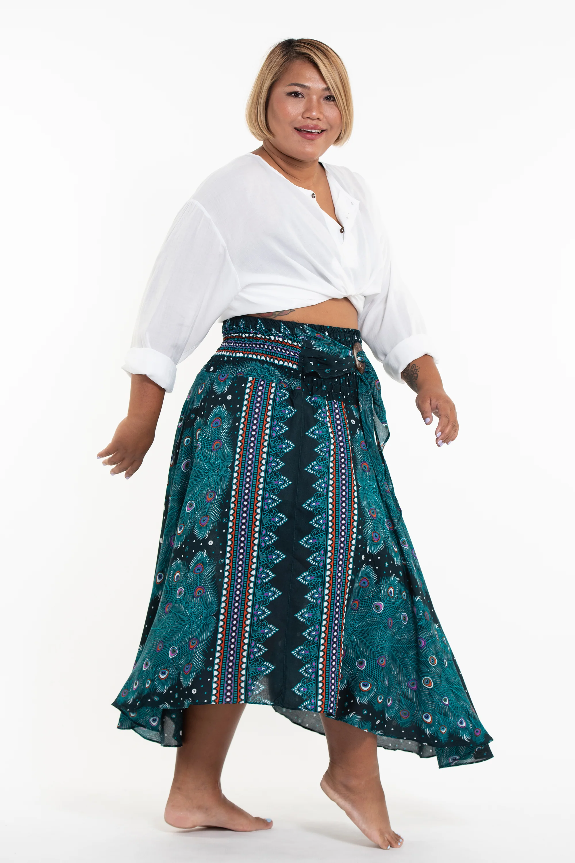 1922-Plus-Size-Peacock-Handkerchief-Midi-Skirt-in-Turquoise-3.webp Plus Size Peacock Handkerchief Midi Skirt in Turquoise
