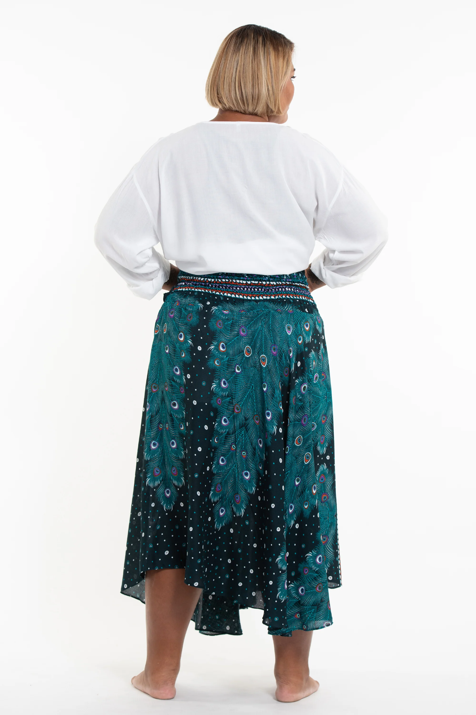 1922-Plus-Size-Peacock-Handkerchief-Midi-Skirt-in-Turquoise-4.webp Plus Size Peacock Handkerchief Midi Skirt in Turquoise