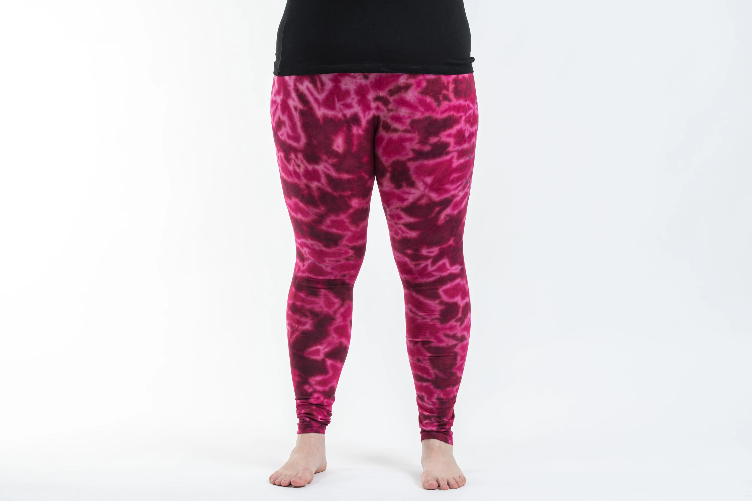 Plus Size Marble Tie Dye Cotton Leggings in Pink