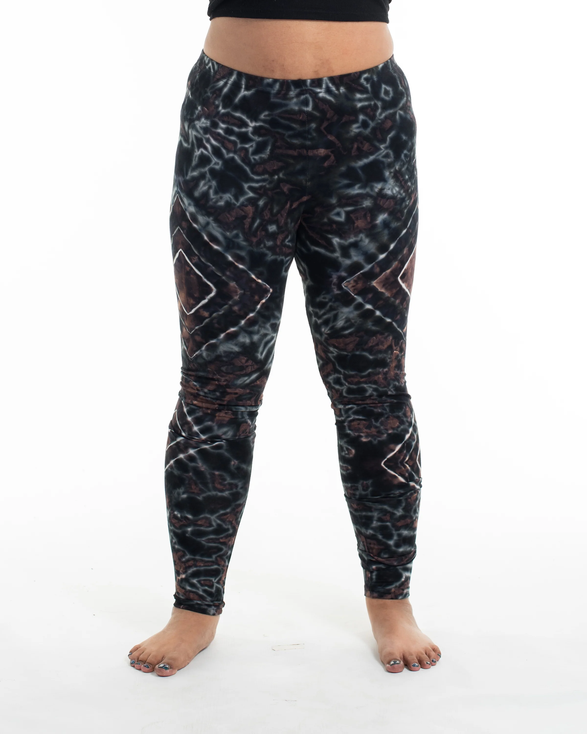 Plus Size Diamond Tie Dye Cotton Leggings in Dark Brown
