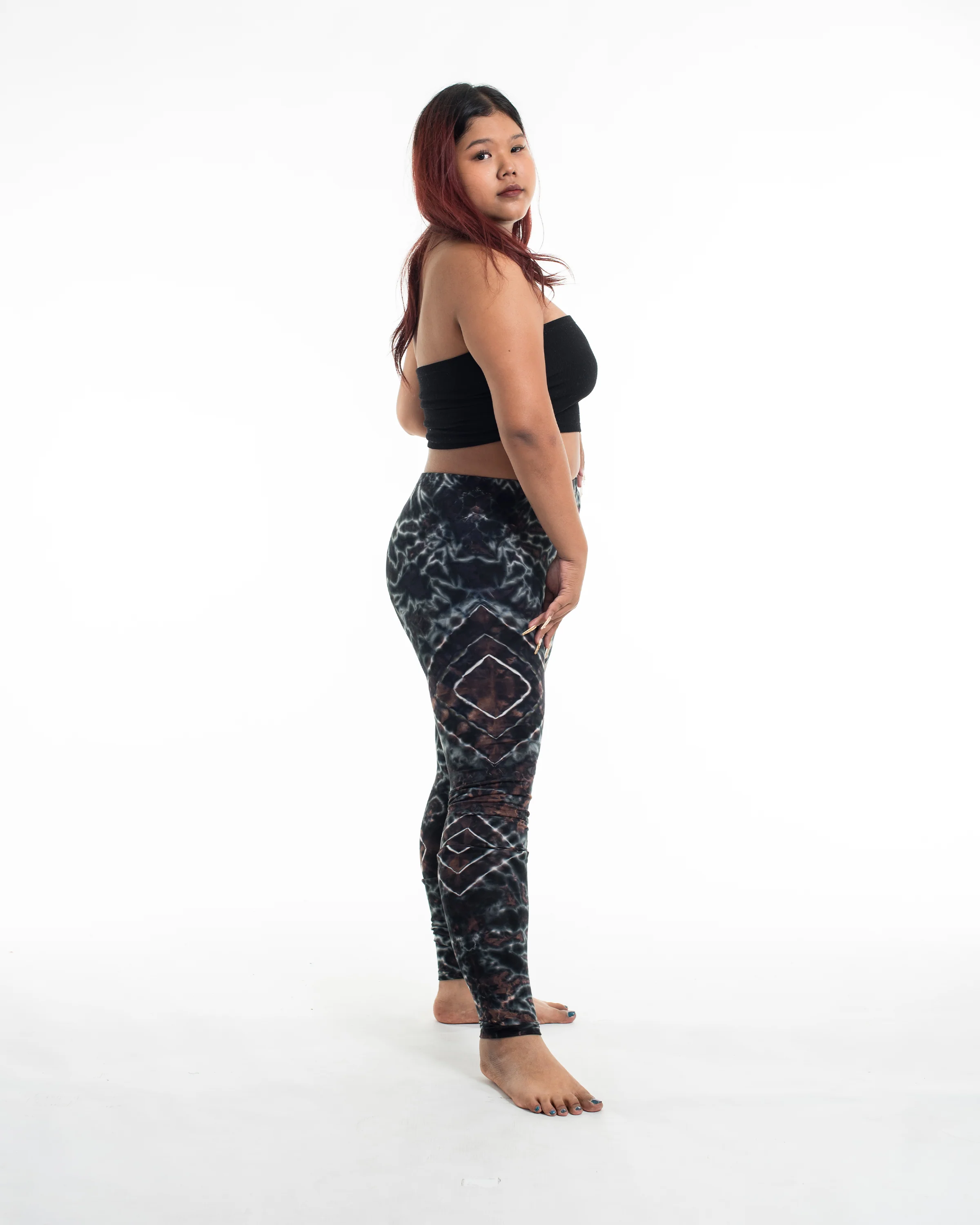 1929-Plus-Size-Diamond-Tie-Dye-Cotton-Leggings-in-Dark-Brown-3.webp Plus Size Diamond Tie Dye Cotton Leggings in Dark Brown