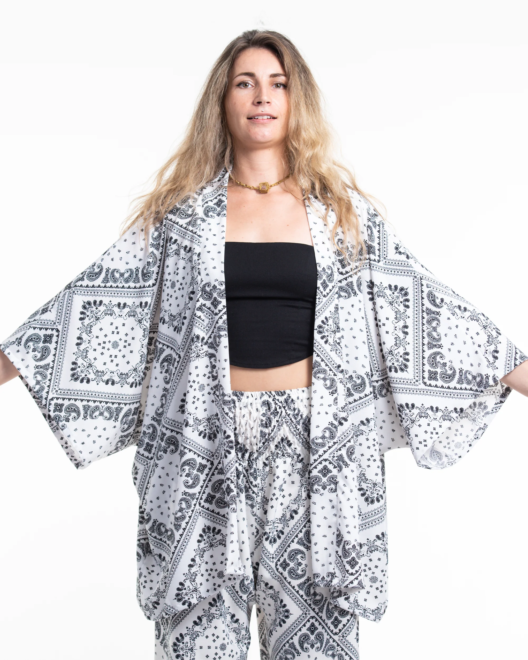 Patchwork Paisley Kimono Cardigan in White