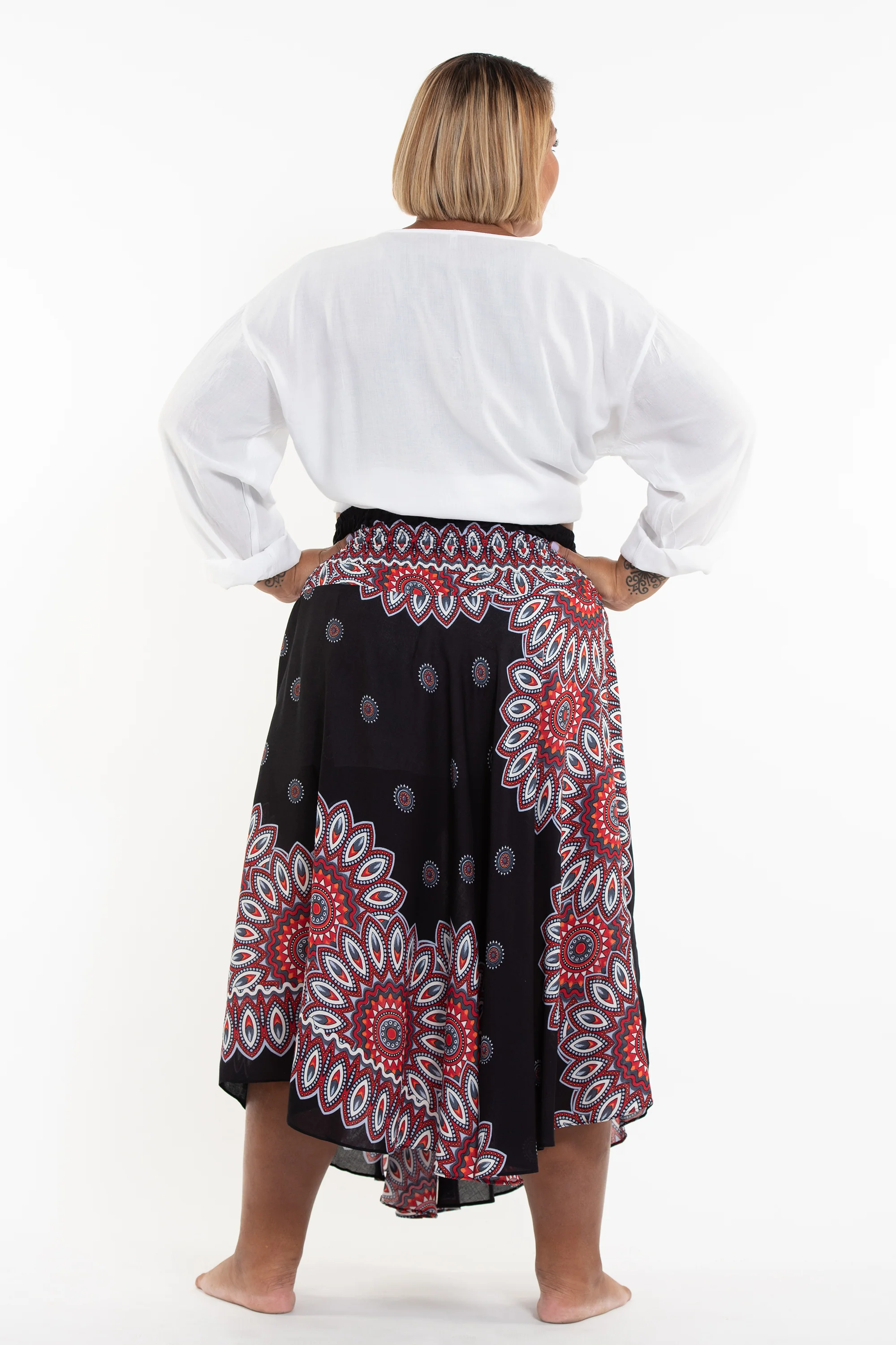1936-Plus-Size-Mandalas-Handkerchief-Midi-Skirt-in-Black-4.webp Plus Size Mandalas Handkerchief Midi Skirt in Black