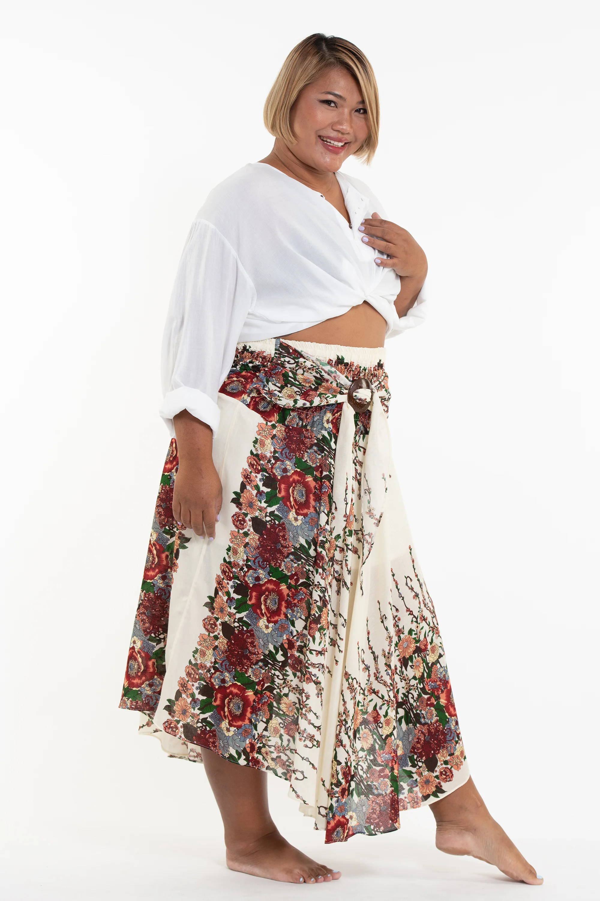 1937-Plus-Size-Floral-Handkerchief-Midi-Skirt-in-Cream-3.webp Plus Size Floral Handkerchief Midi Skirt in Cream