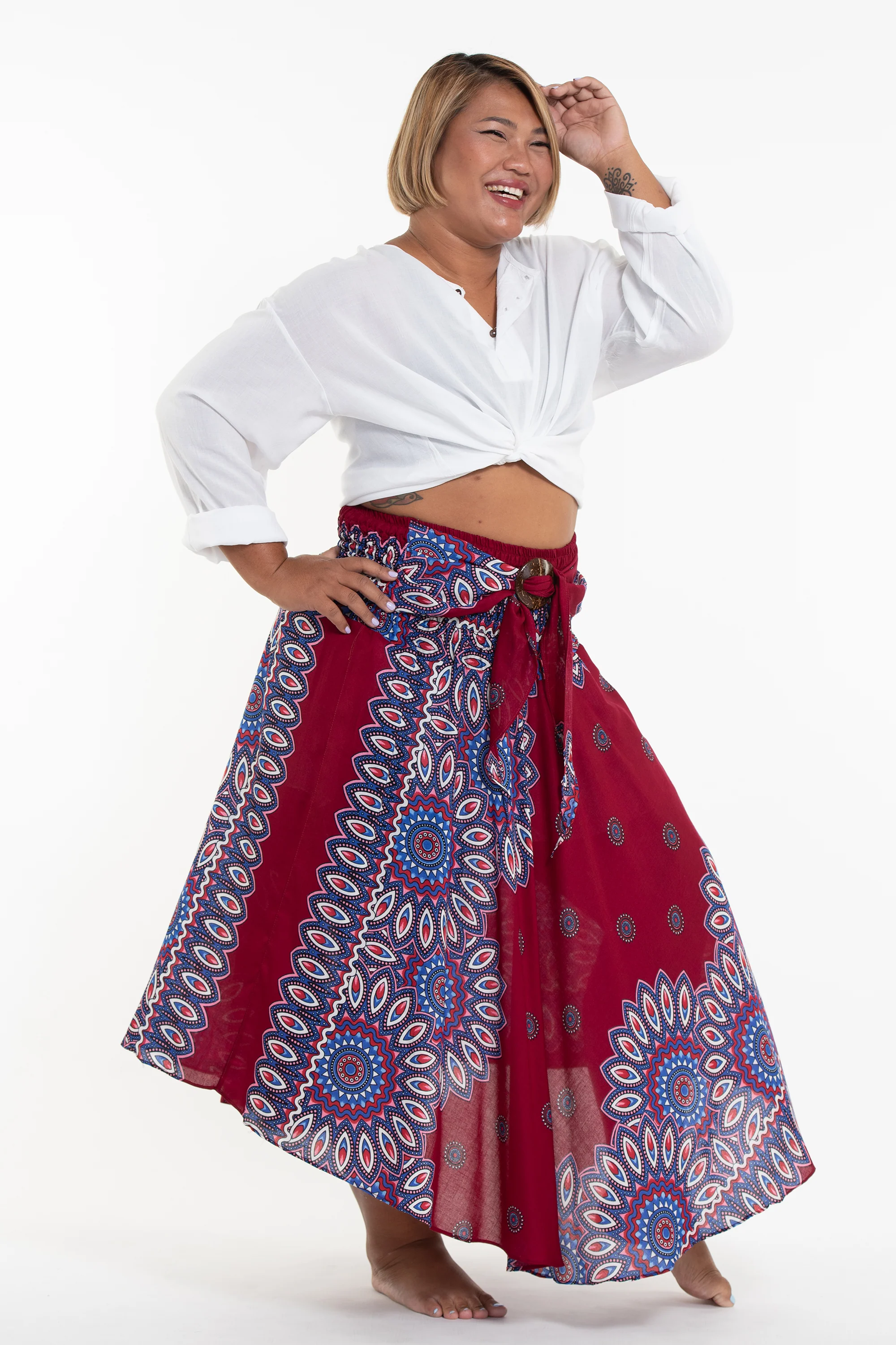 1939-Plus-Size-Mandalas-Handkerchief-Midi-Skirt-in-Red-3.webp Plus Size Mandalas Handkerchief Midi Skirt in Red