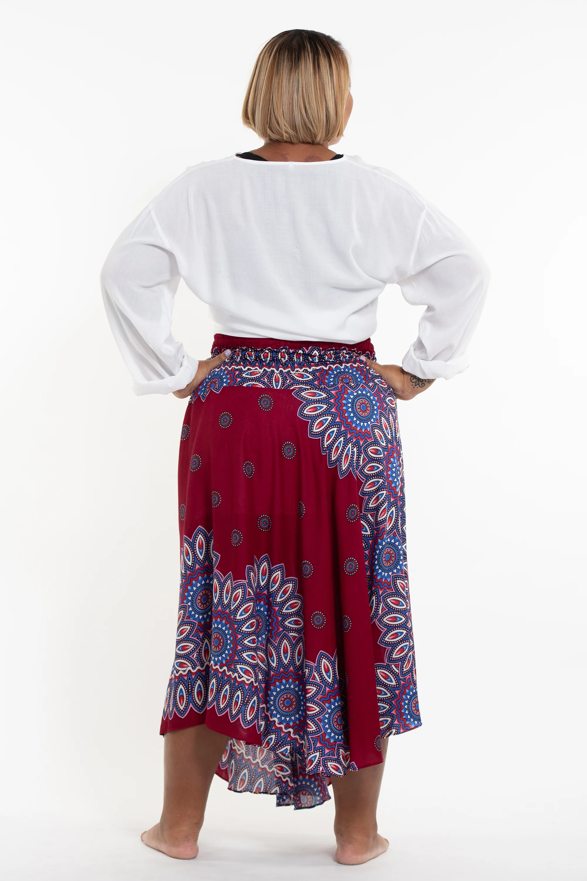 1939-Plus-Size-Mandalas-Handkerchief-Midi-Skirt-in-Red-4.webp Plus Size Mandalas Handkerchief Midi Skirt in Red