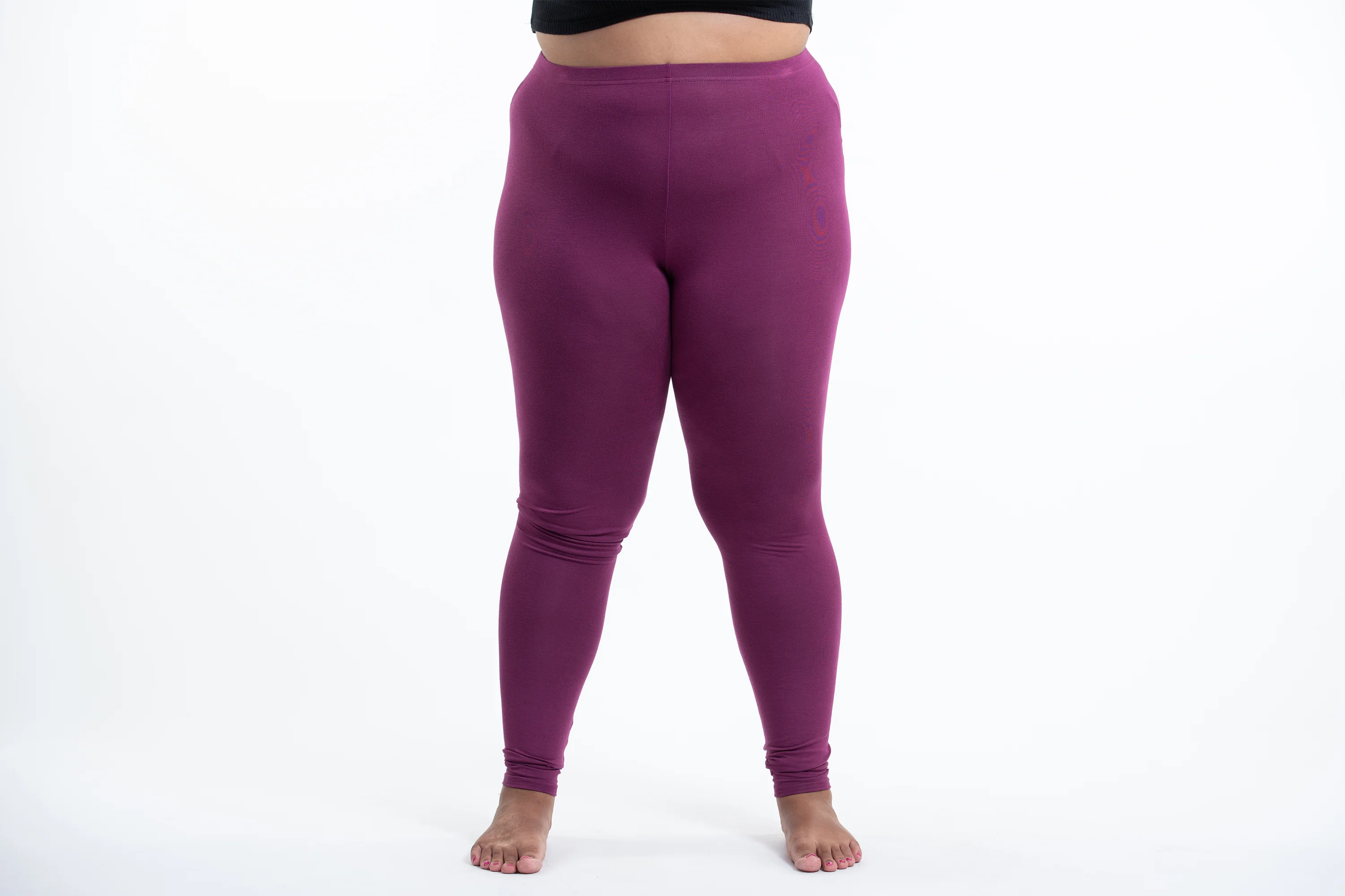 Plus Size Solid Color Cotton Leggings in Purple