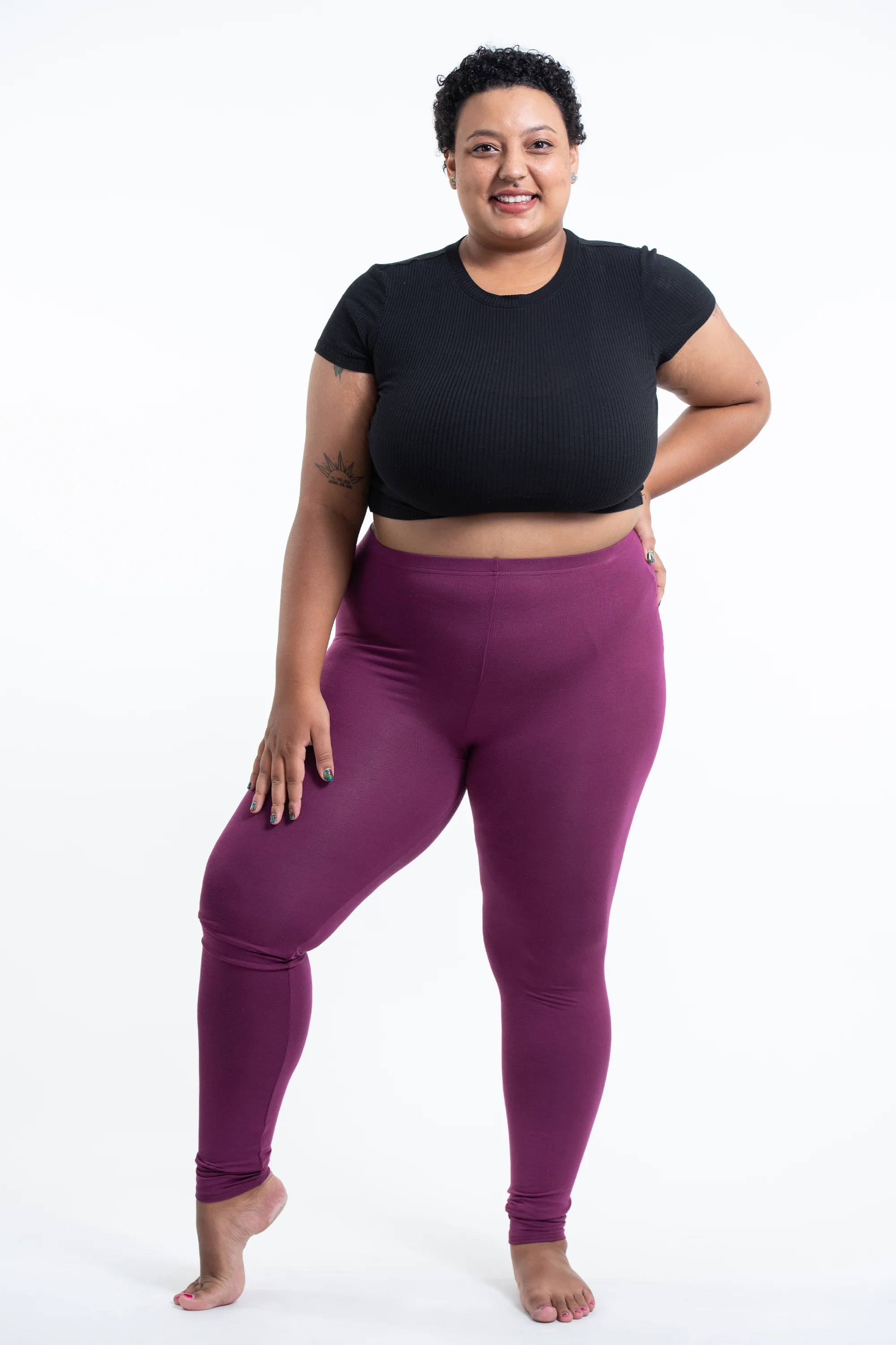 1940-Plus-Size-Solid-Color-Cotton-Leggings-in-Purple-3.webp Plus Size Solid Color Cotton Leggings in Purple