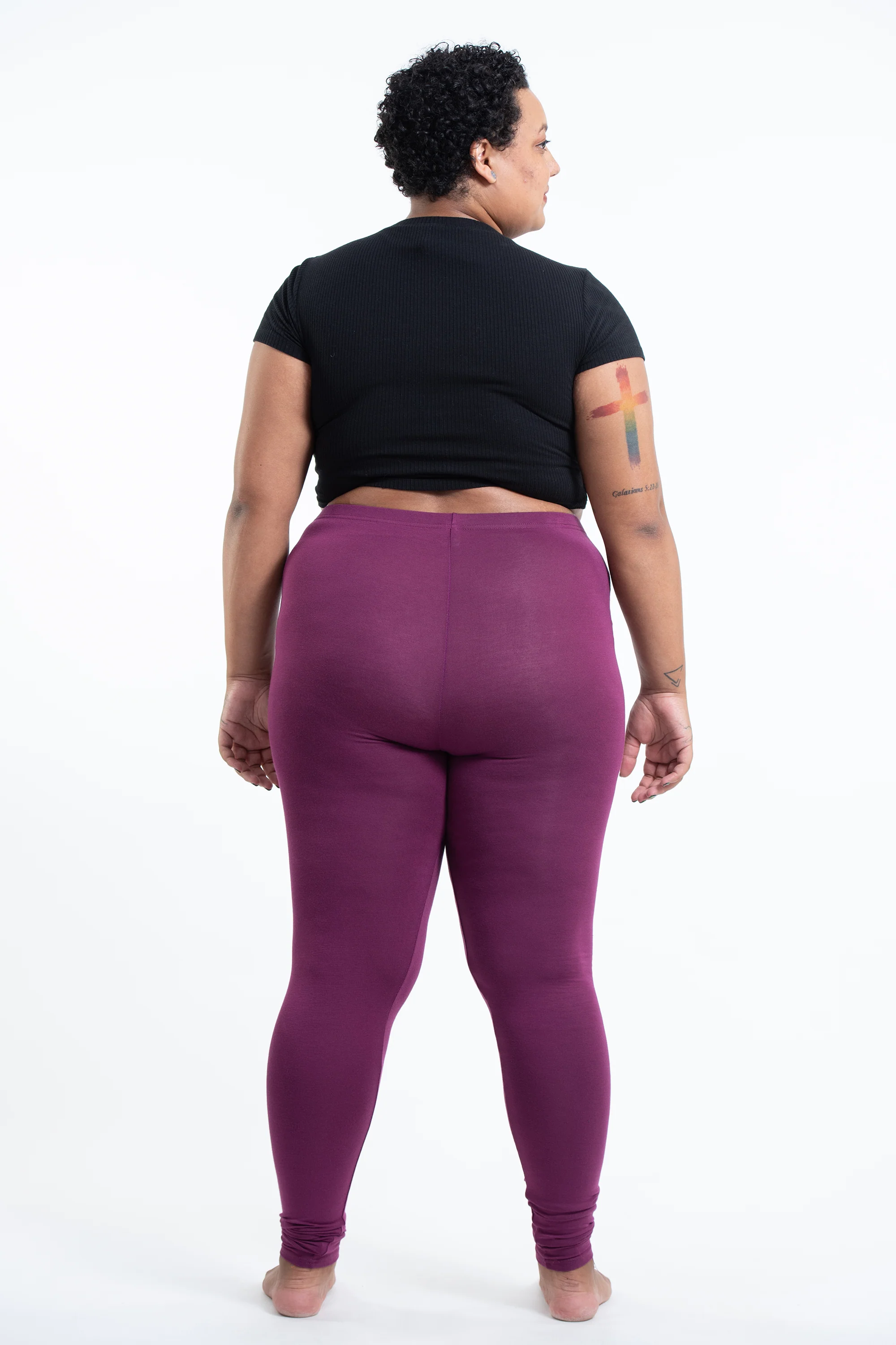 1940-Plus-Size-Solid-Color-Cotton-Leggings-in-Purple-4.webp Plus Size Solid Color Cotton Leggings in Purple