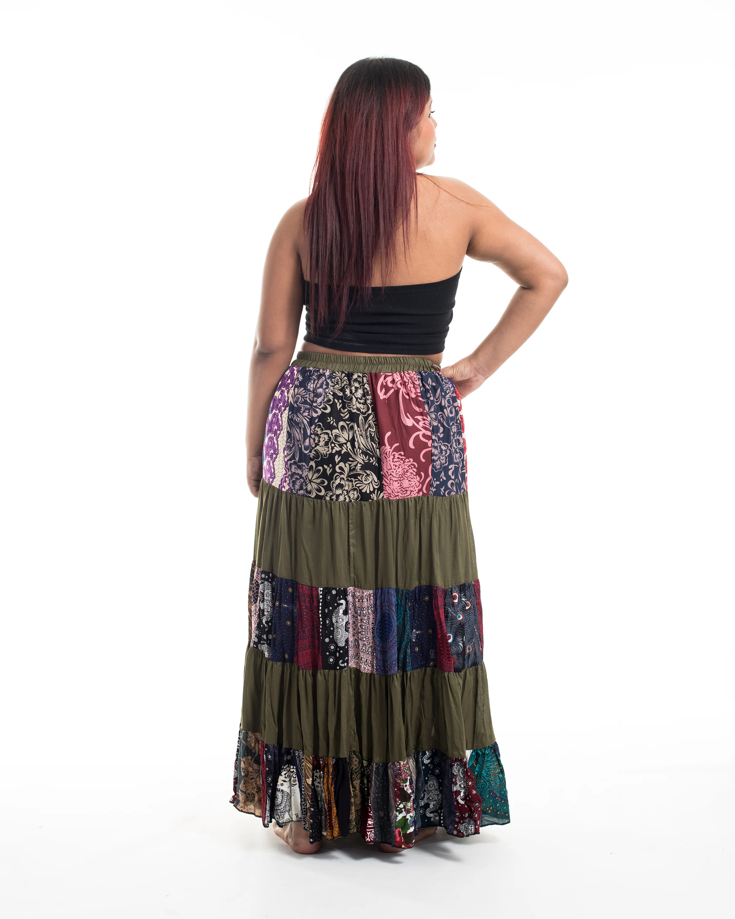 1941-Plus-Size-Patchwork-Long-Skirt-in-Green-4.webp Plus Size Patchwork Long Skirt in Green