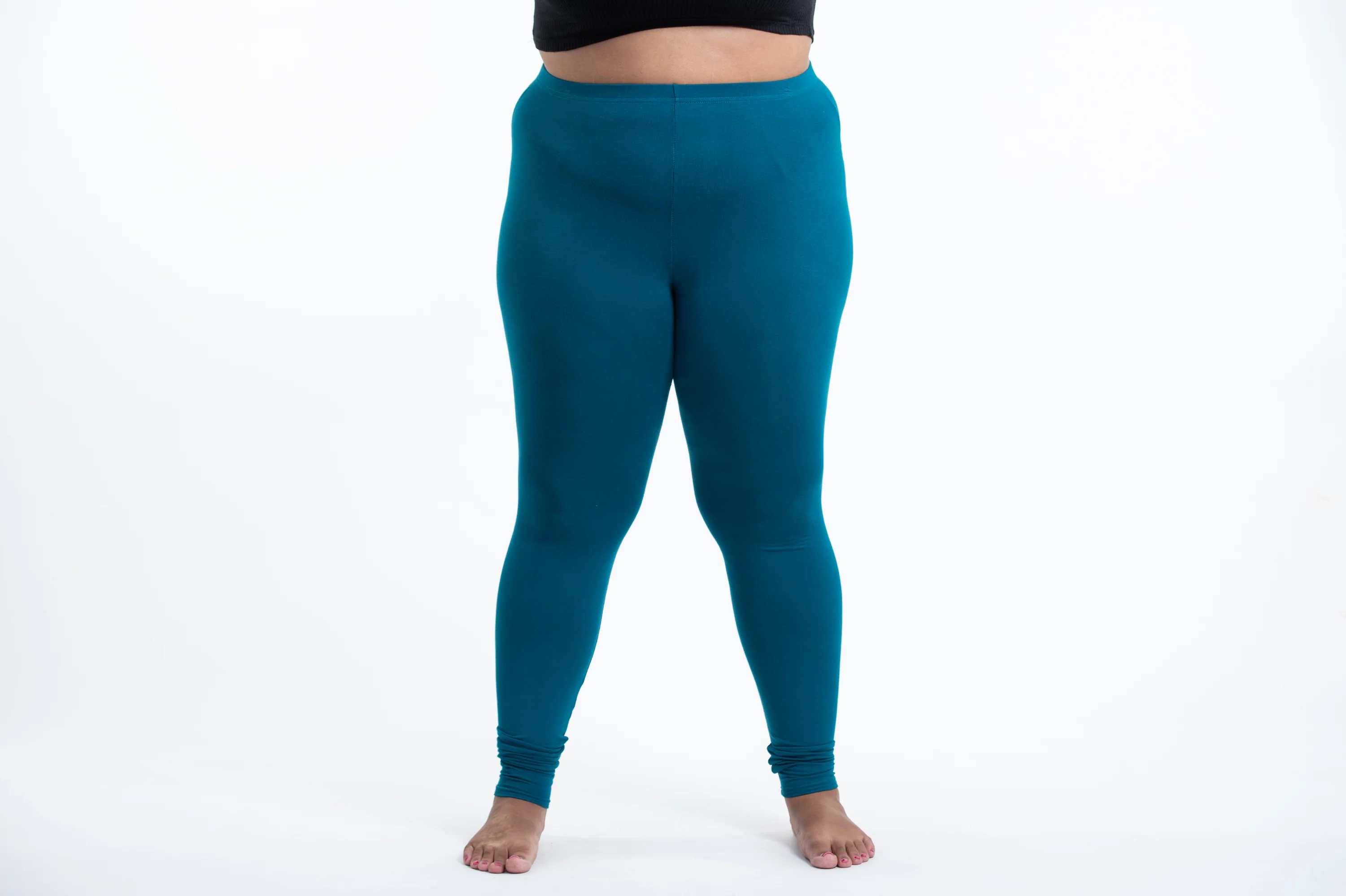 Plus Size Solid Color Cotton Leggings in Blue