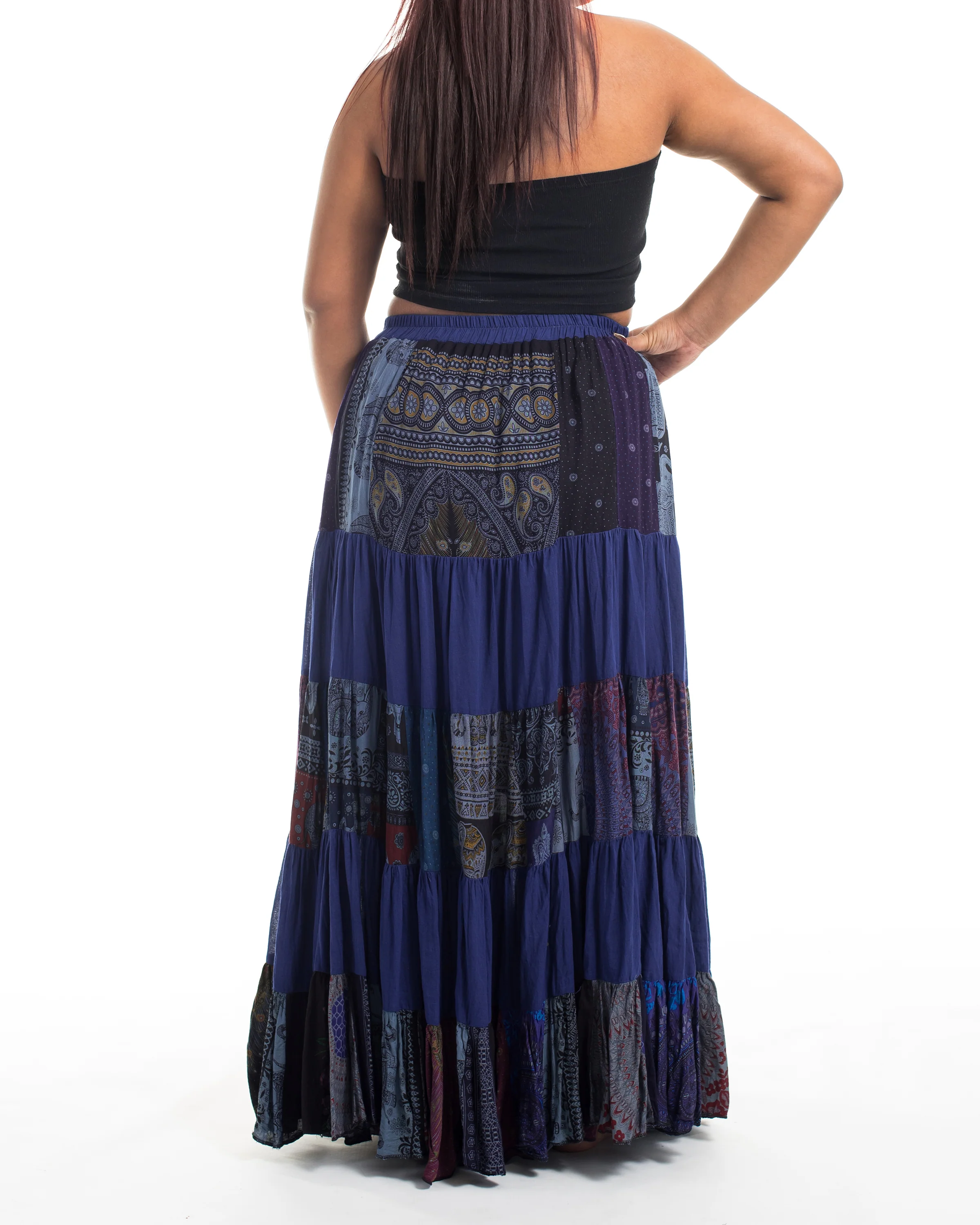 1948-Plus-Size-Patchwork-Long-Skirt-in-Navy-3.webp Plus Size Patchwork Long Skirt in Navy