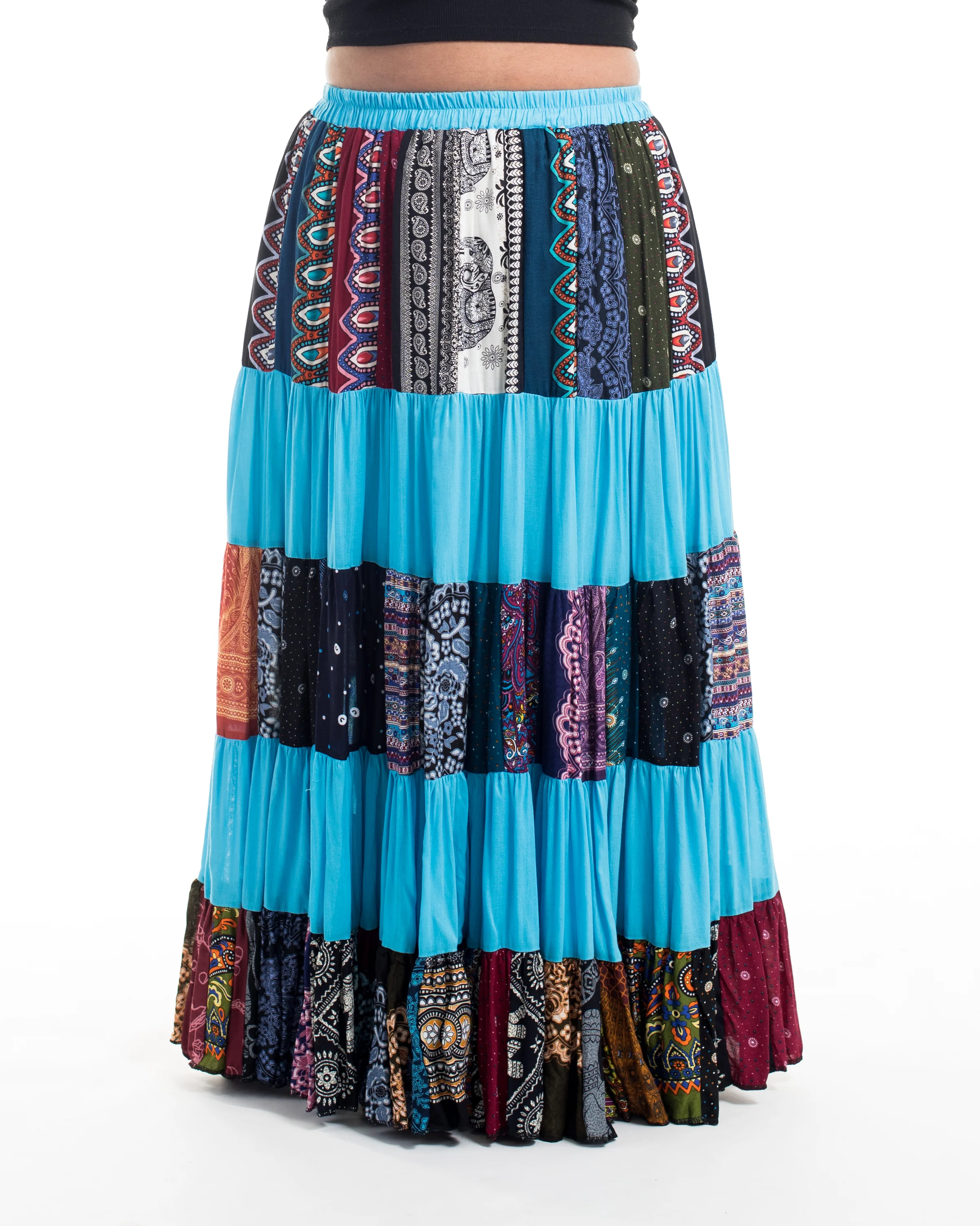 Plus Size Patchwork Long Skirt in Blue