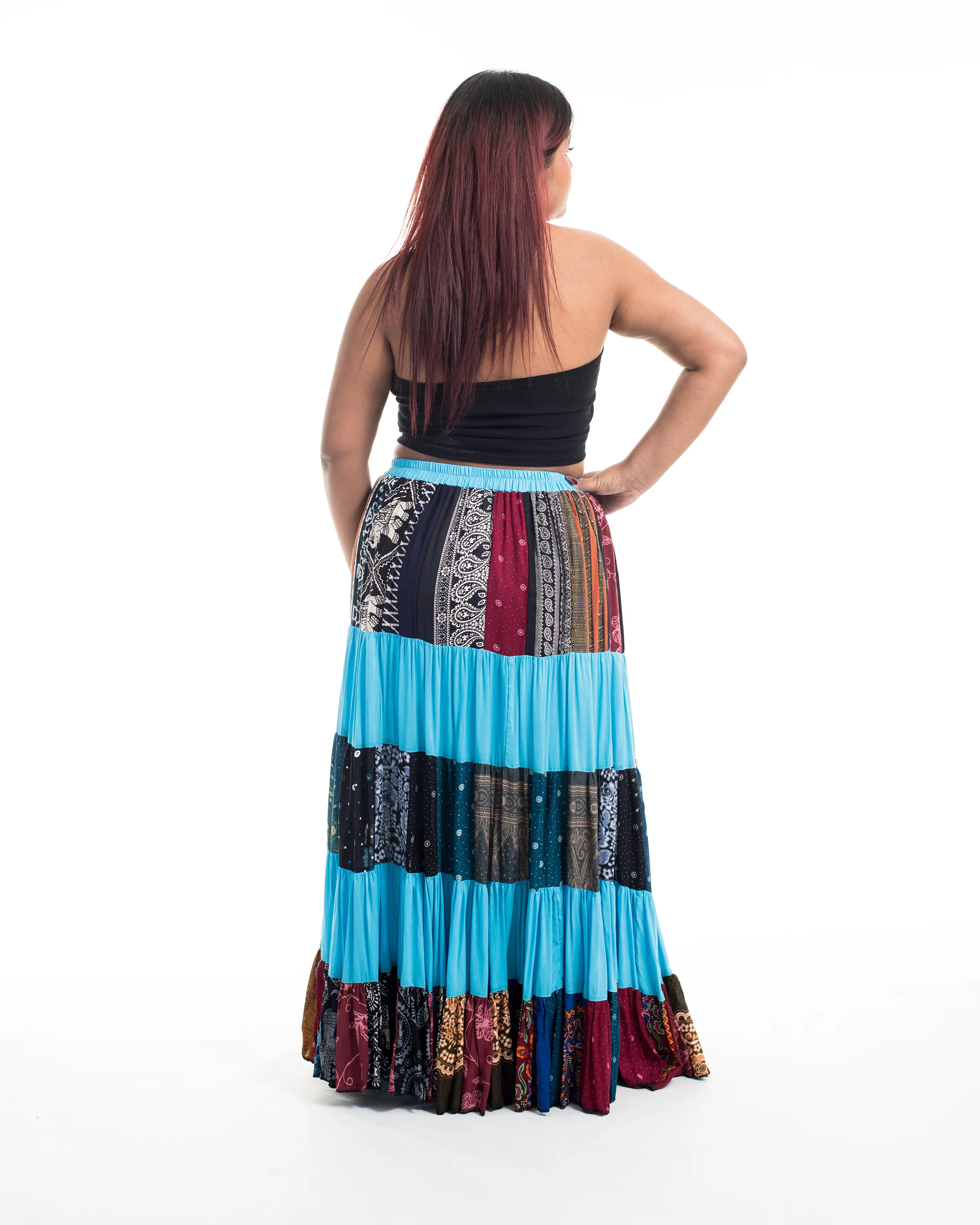 1949-Plus-Size-Patchwork-Long-Skirt-in-Blue-4.webp Plus Size Patchwork Long Skirt in Blue