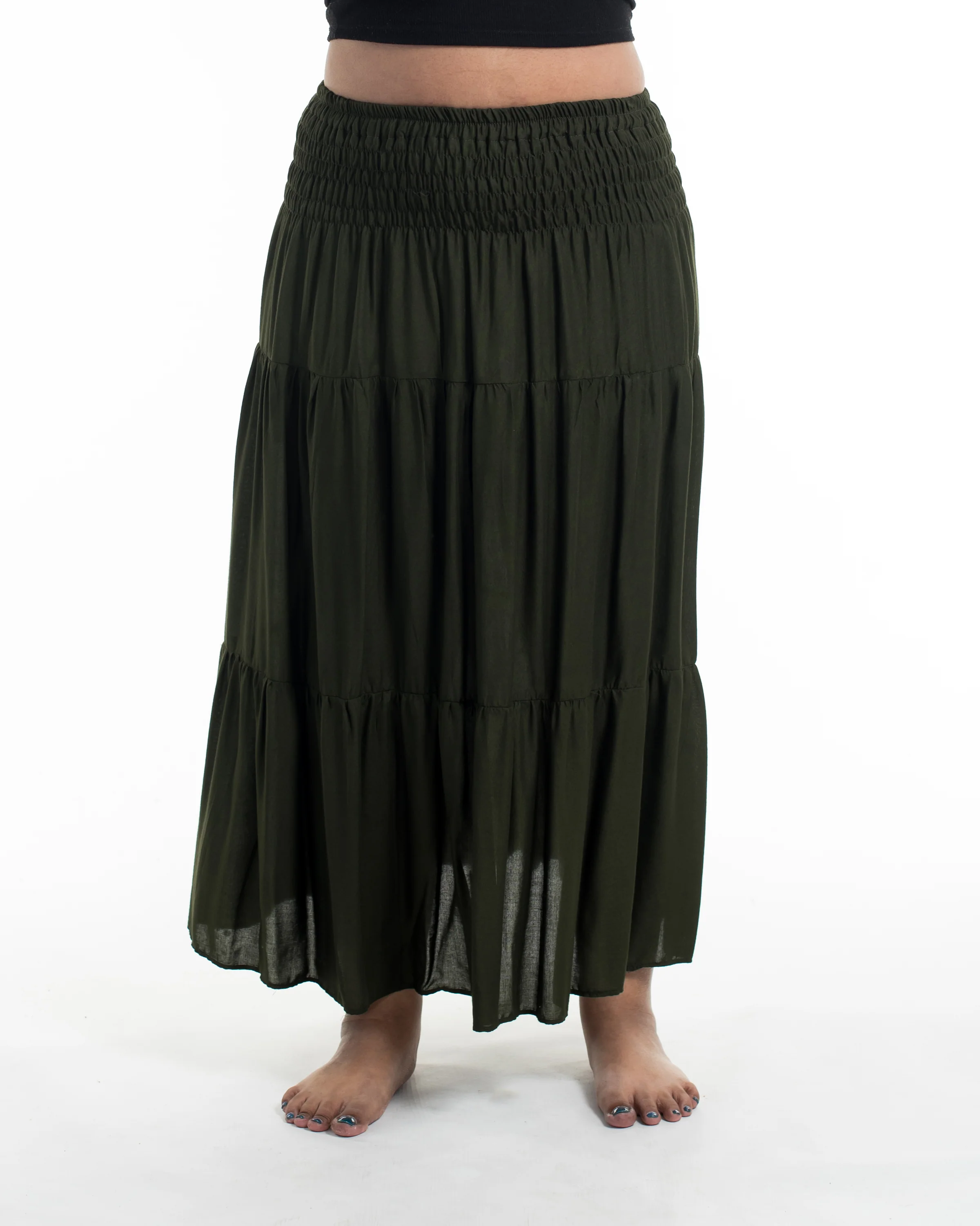 Plus Size Solid Color Midi Skirt in Dark Green