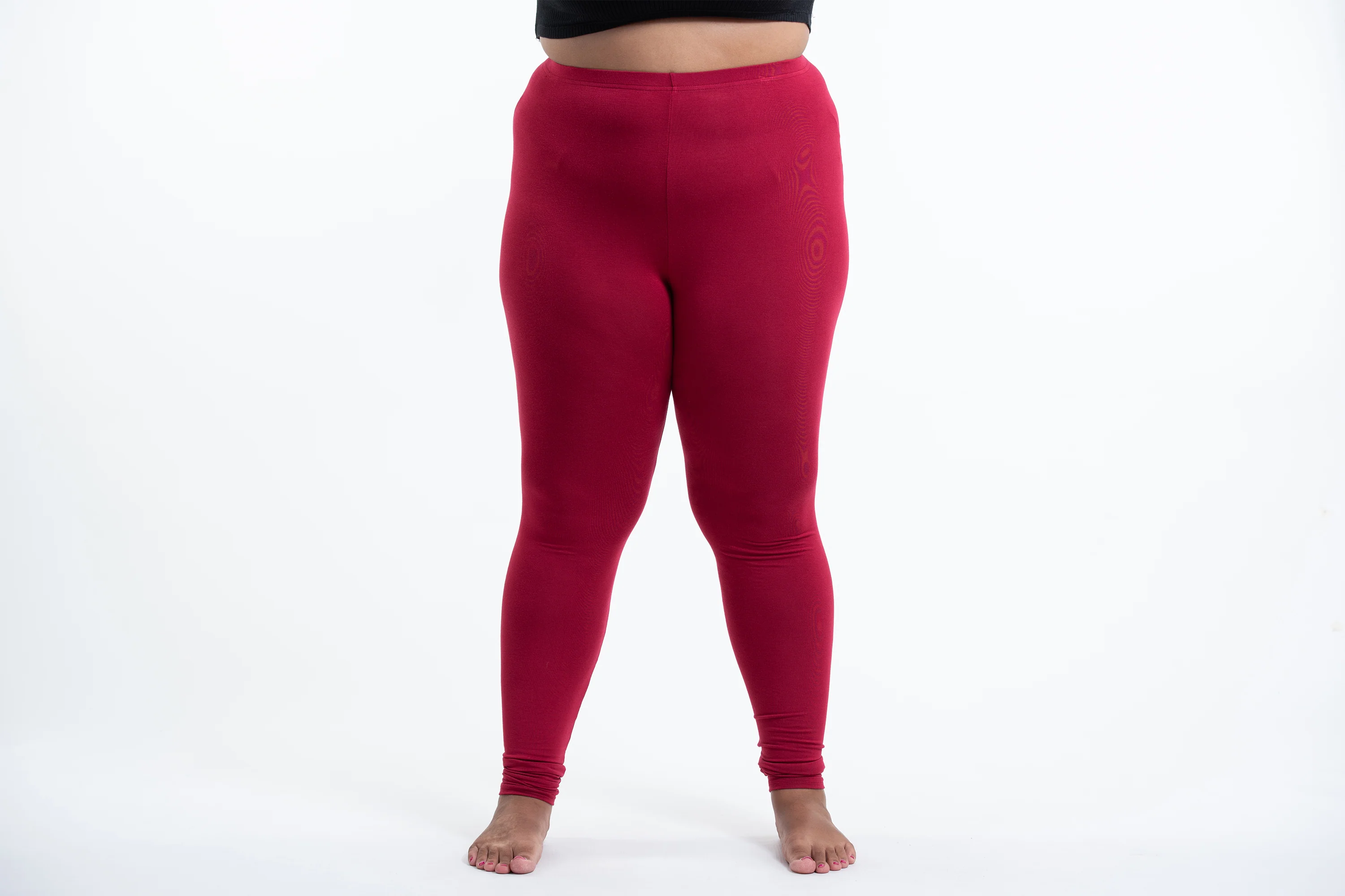 Plus Size Solid Color Cotton Leggings in Red