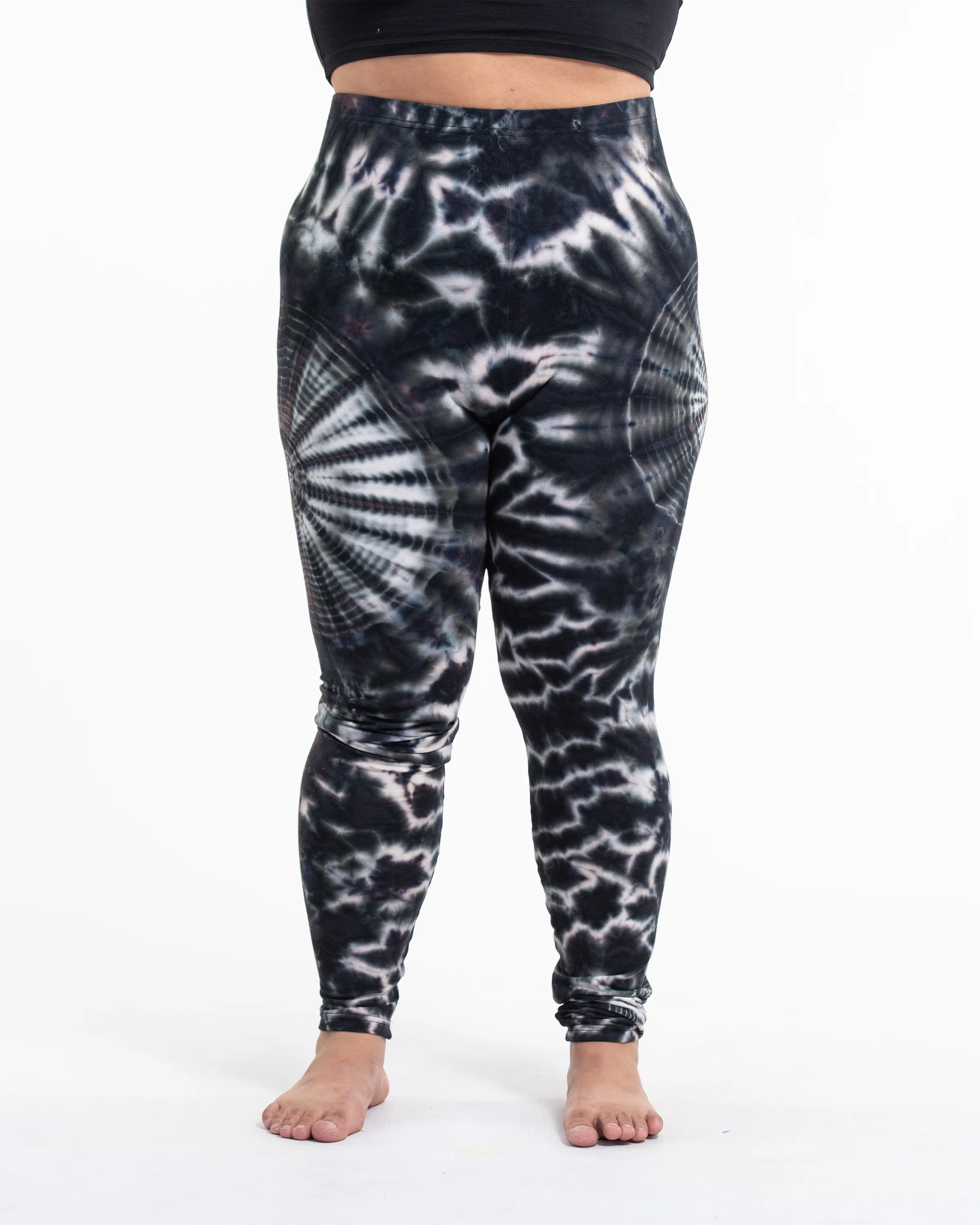 Plus Size Swirls Tie Dye Cotton Leggings in Black Brown