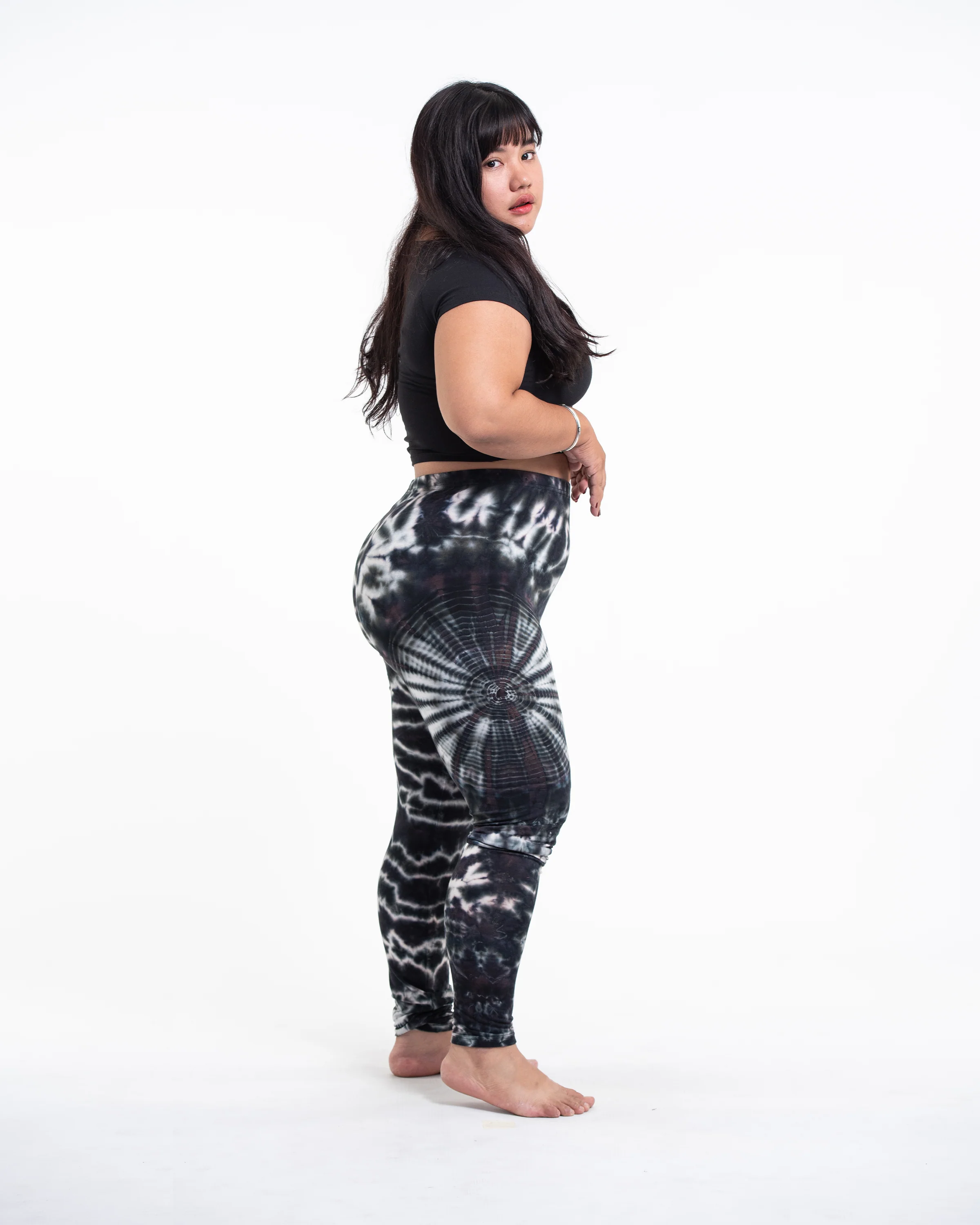 1958-Plus-Size-Swirls-Tie-Dye-Cotton-Leggings-in-Black-Brown-3.webp Plus Size Swirls Tie Dye Cotton Leggings in Black Brown