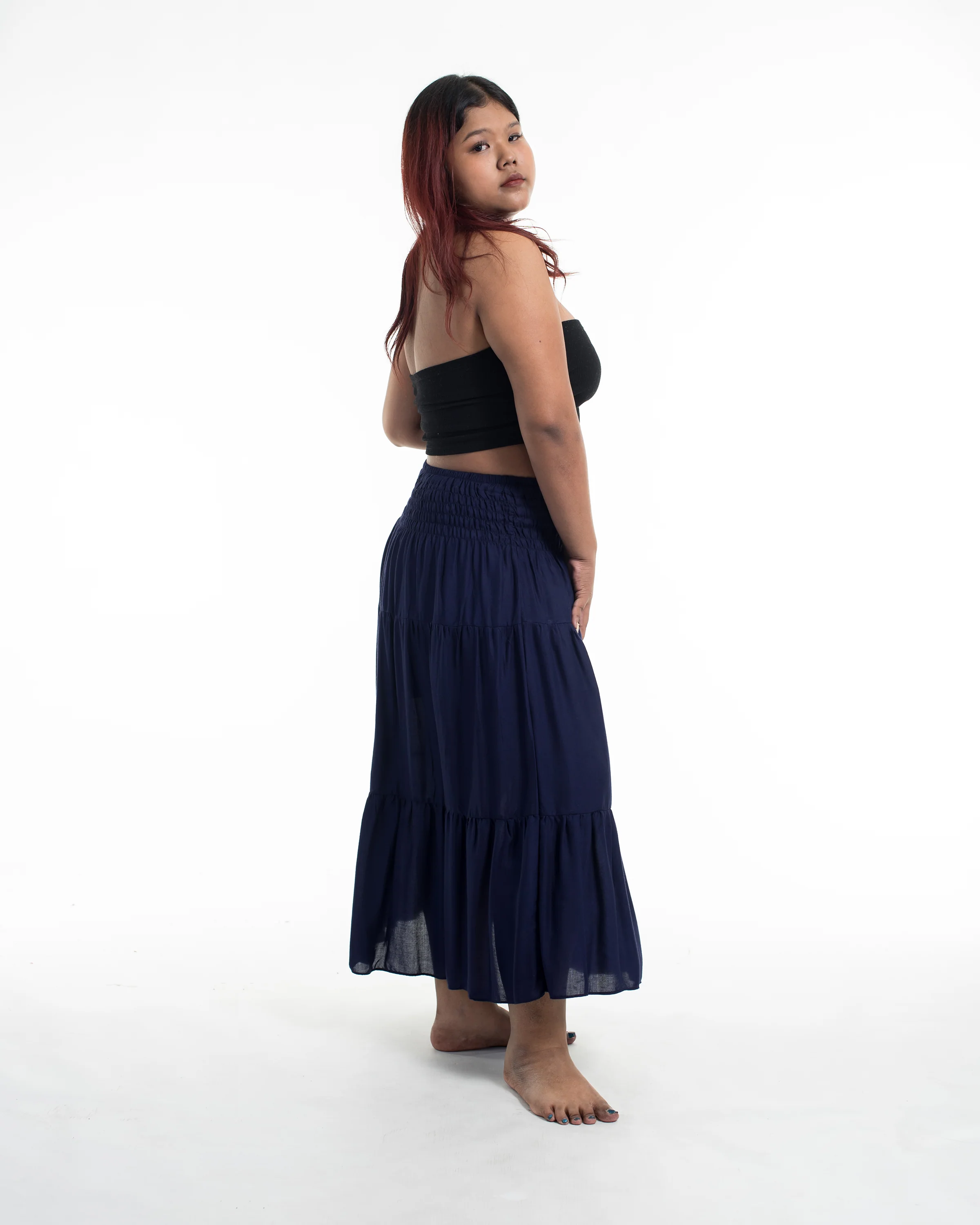 Plus Size Solid Color Midi Skirt in Blue