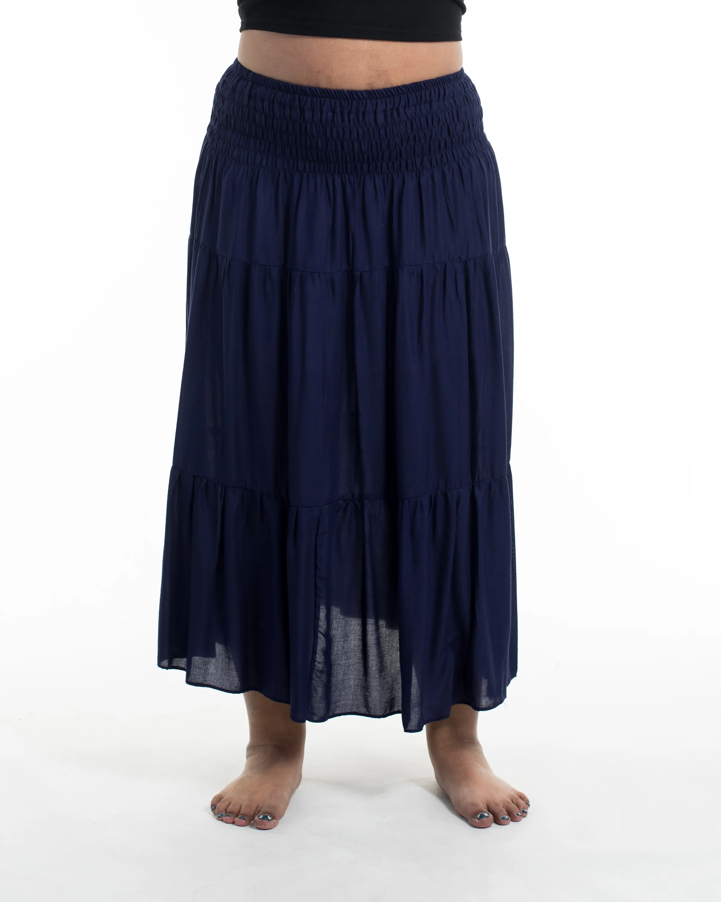 Plus Size Solid Color Midi Skirt in Blue