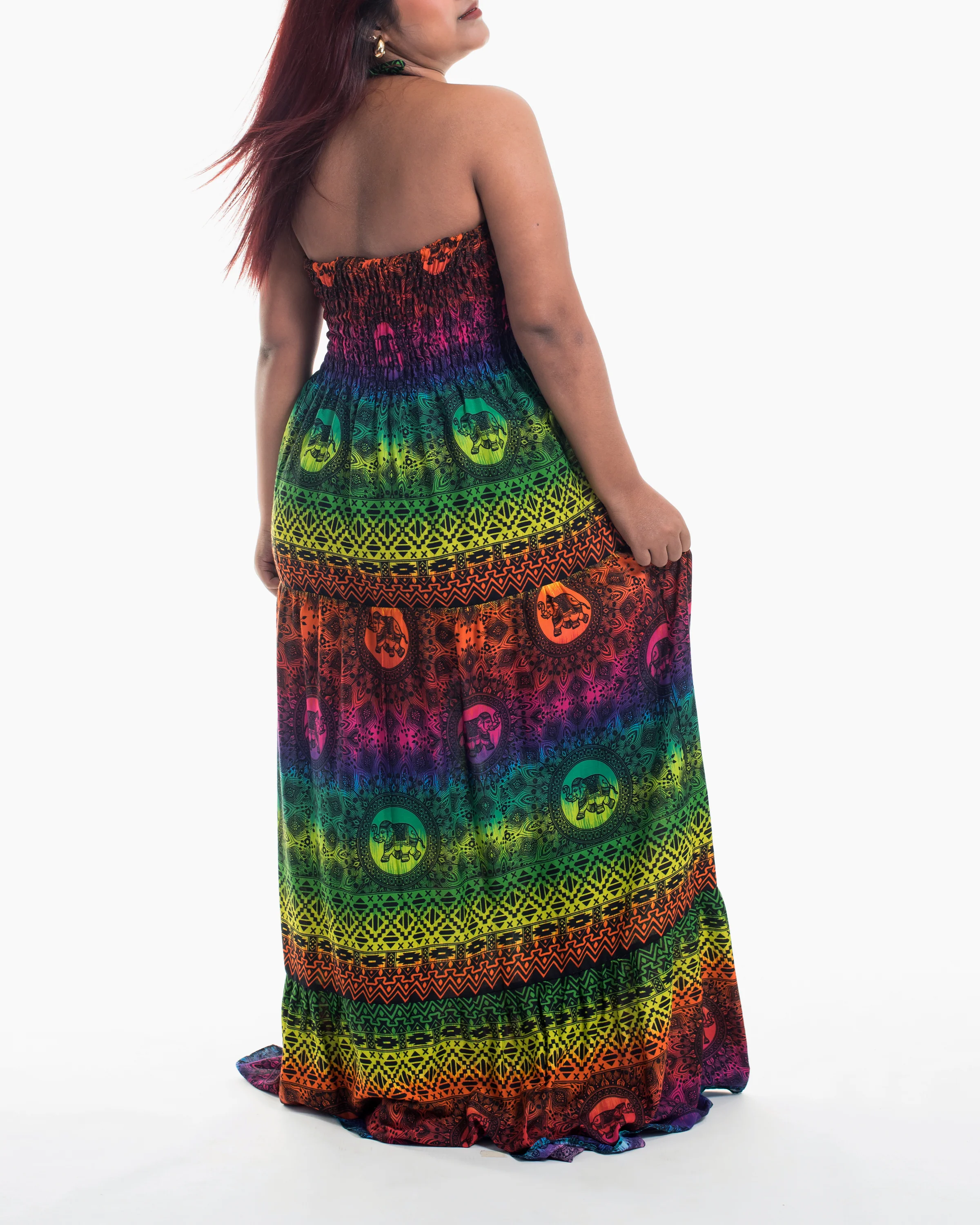 1964-Plus-Size-Rainbow-Elephant-Smocked-Maxi-Dress-in-Green-3.webp Plus Size Rainbow Elephant Smocked Maxi Dress in Green
