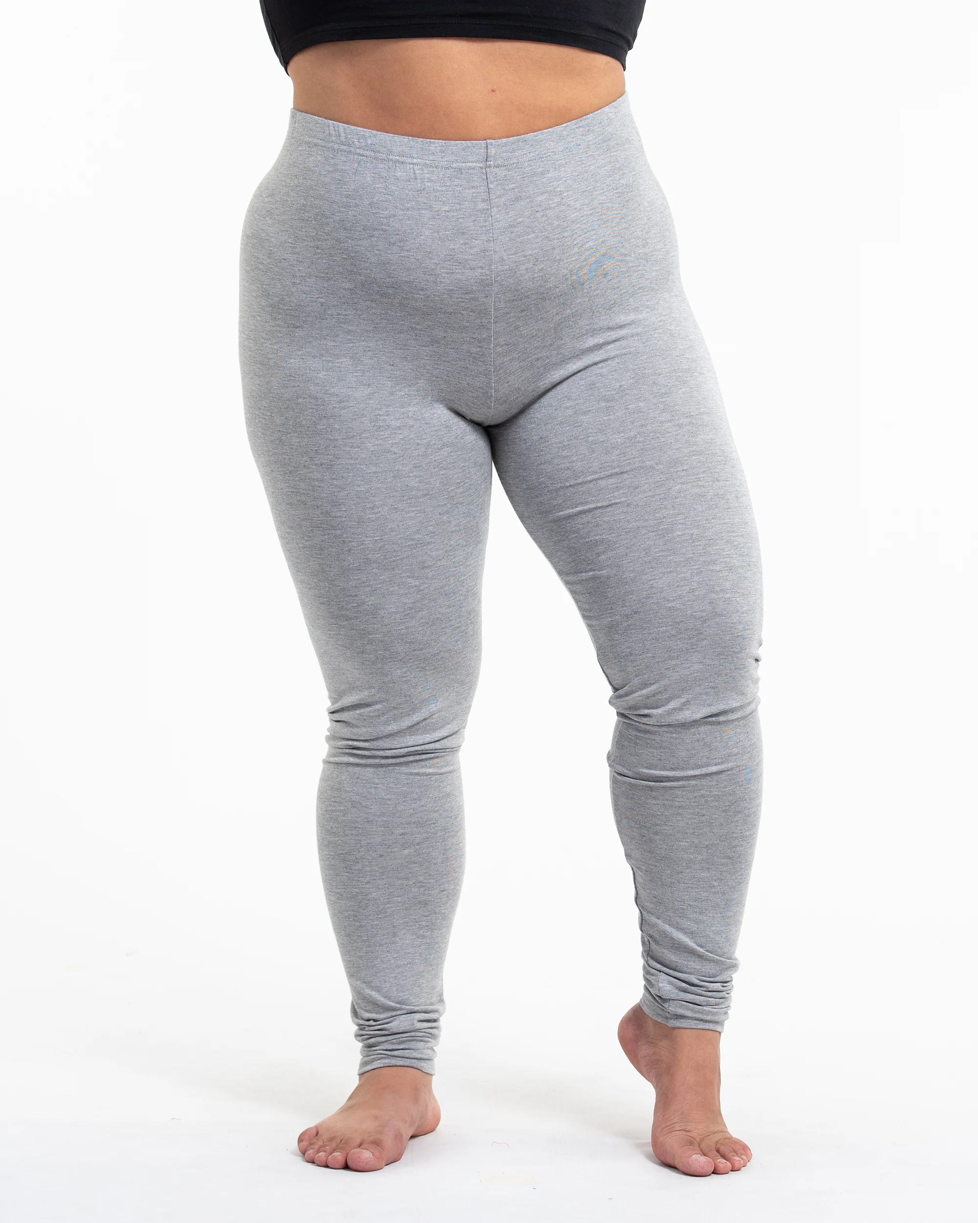 Plus Size Solid Color Cotton Leggings in Gray