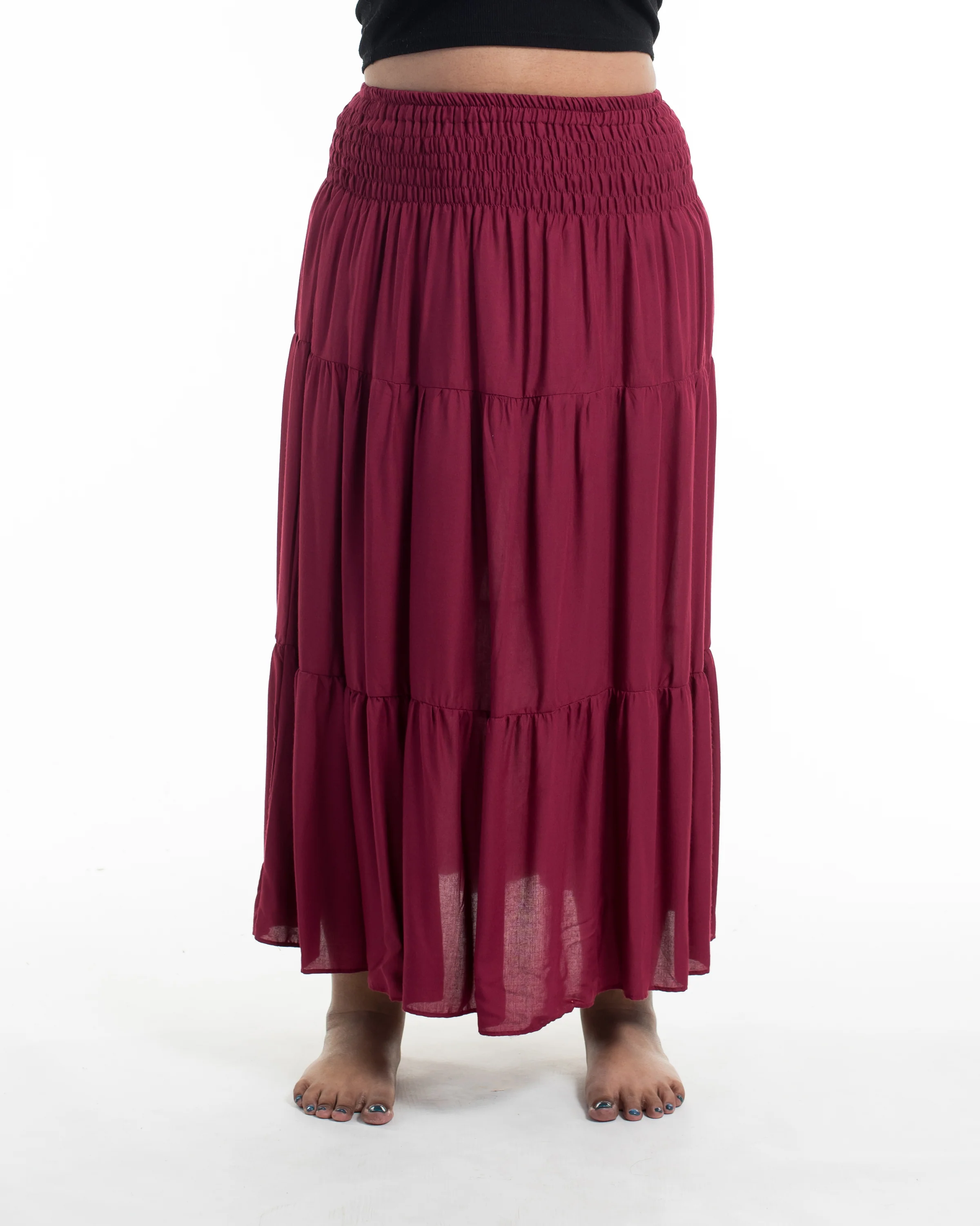 Plus Size Solid Color Midi Skirt in Red