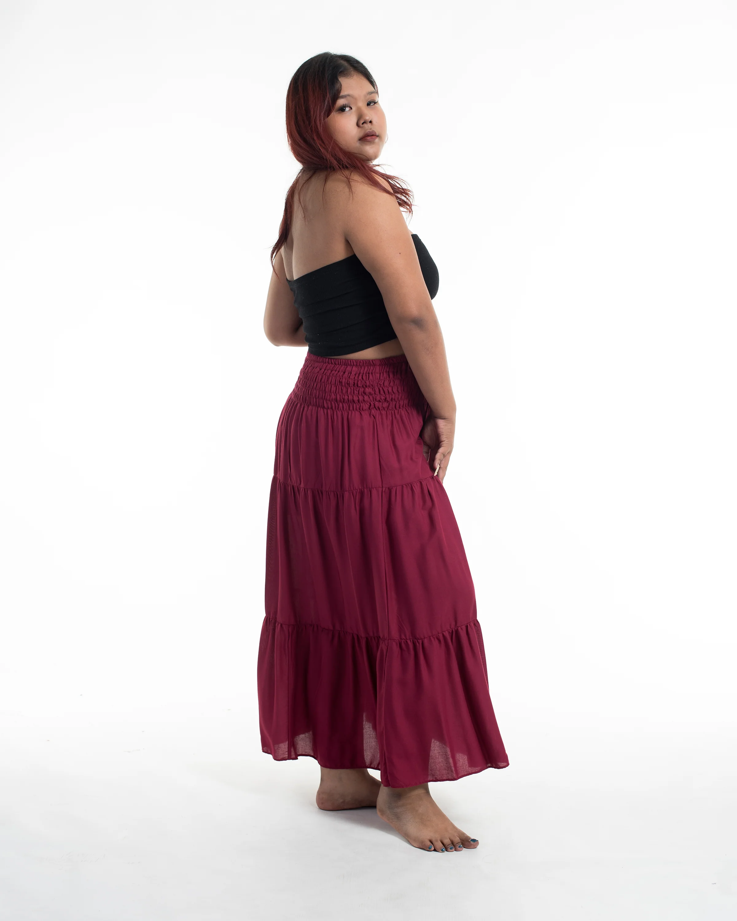 1970-Plus-Size-Solid-Color-Midi-Skirt-in-Red-3.webp Plus Size Solid Color Midi Skirt in Red
