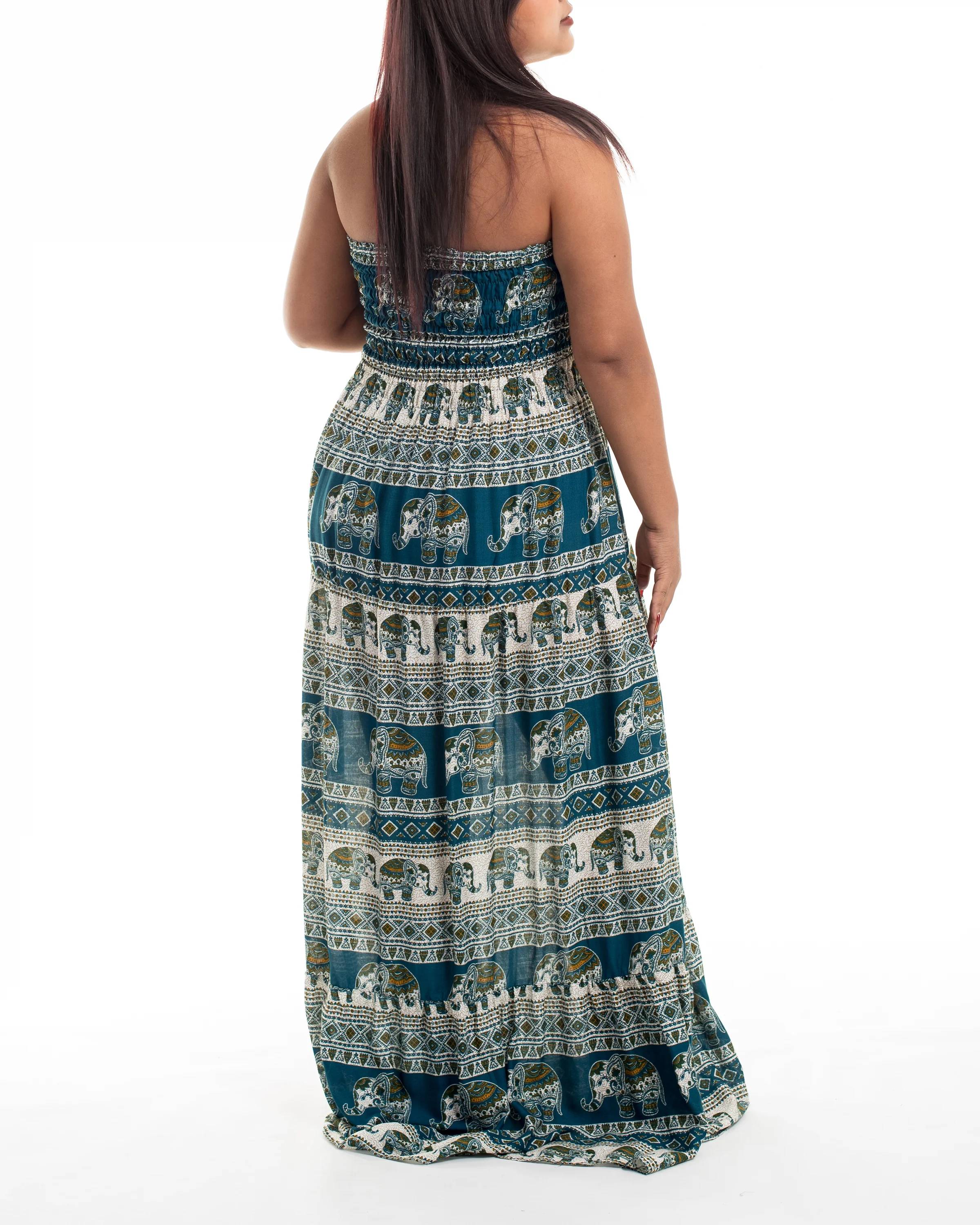 1974-Plus-Size-Festive-Elephants-Smocked-Maxi-Dress-in-Teal-3.webp Plus Size Festive Elephants Smocked Maxi Dress in Teal