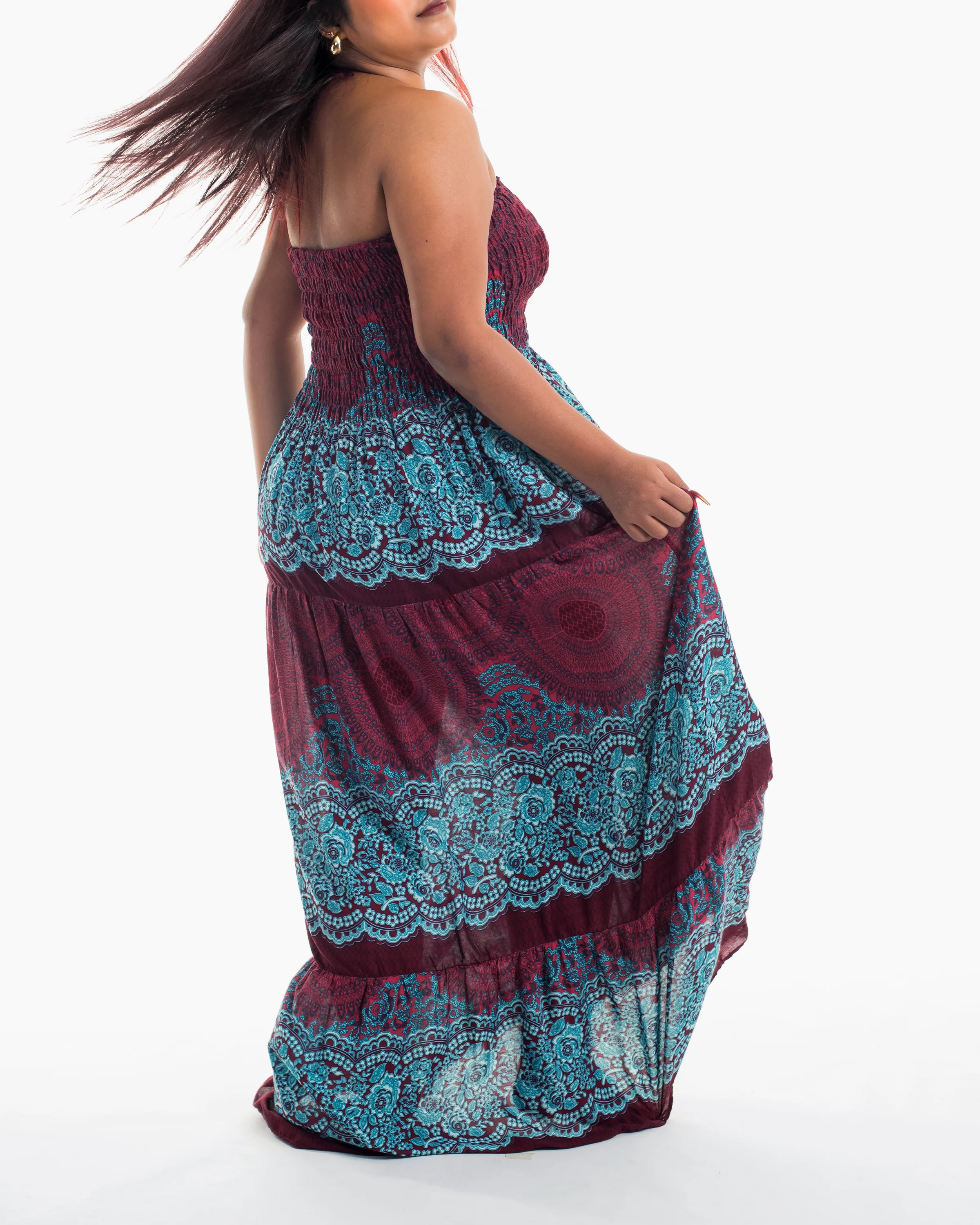 1977-Plus-Size-Geometric-Mandalas-Smocked-Maxi-Dress-in-Red-3.webp Plus Size Geometric Mandalas Smocked Maxi Dress in Red