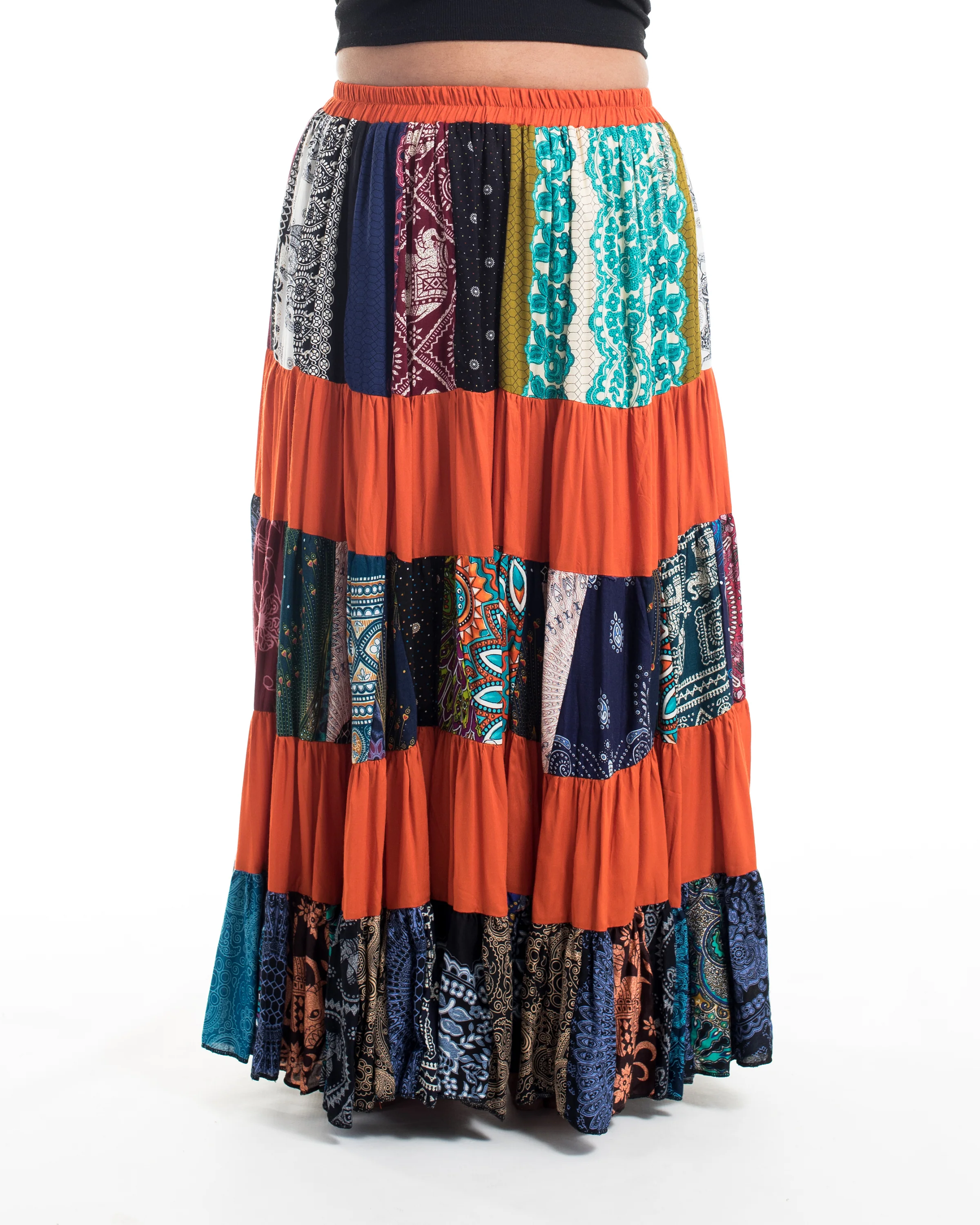 1978-Plus-Size-Patchwork-Long-Skirt-in-Orange-2.webp Plus Size Patchwork Long Skirt in Orange