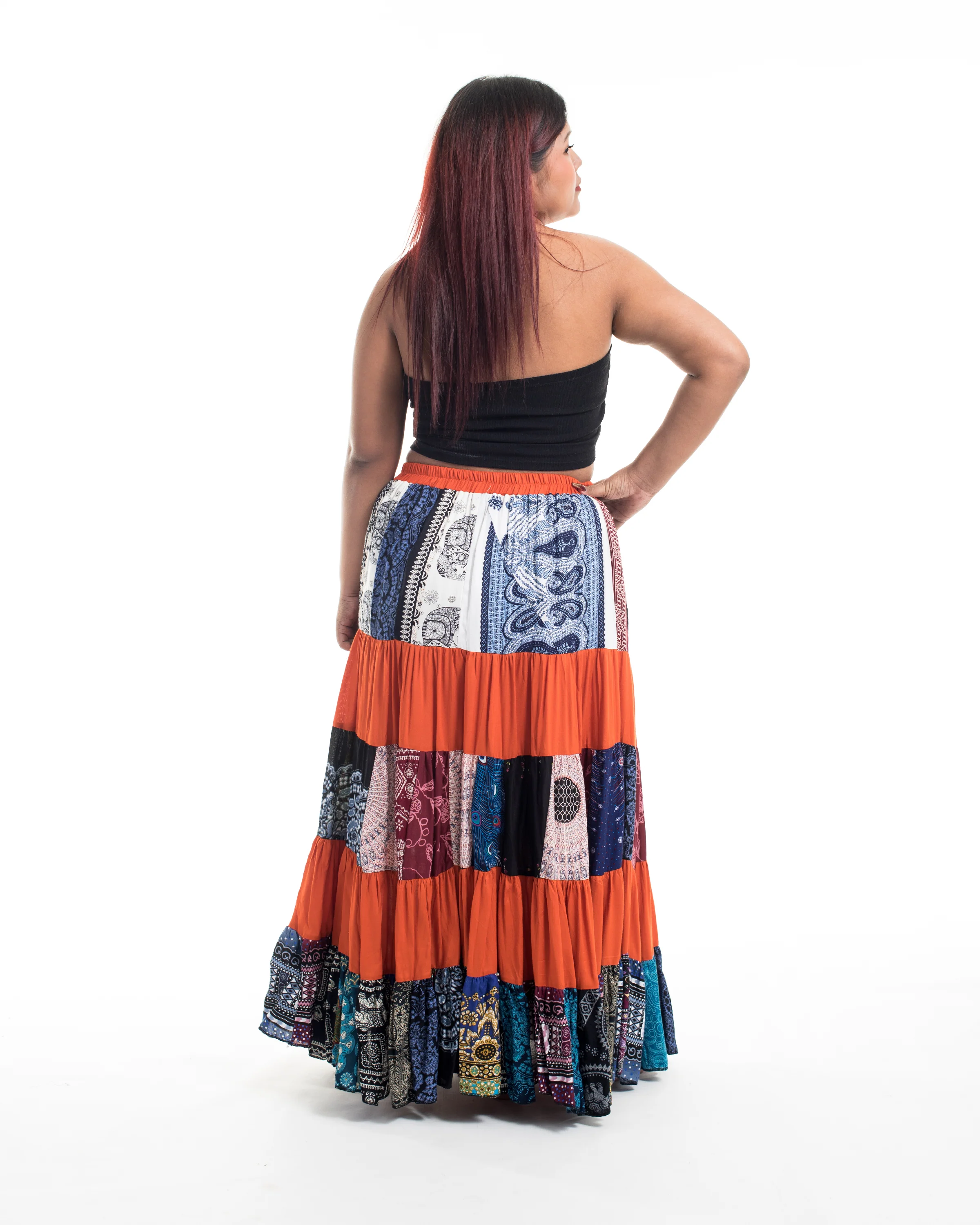 1978-Plus-Size-Patchwork-Long-Skirt-in-Orange-4.webp Plus Size Patchwork Long Skirt in Orange