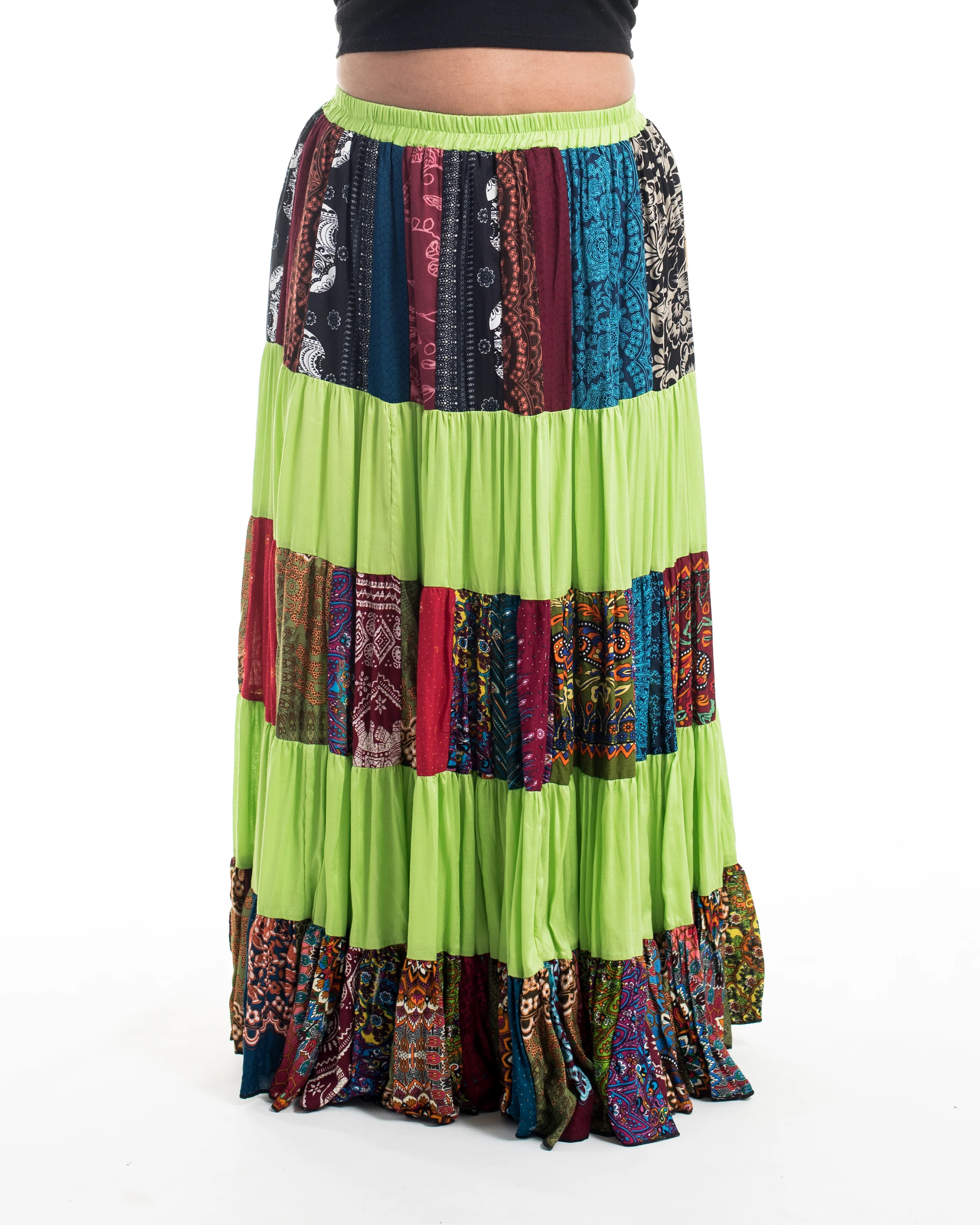 1979-Plus-Size-Patchwork-Long-Skirt-in-Lime-Green-2.webp Plus Size Patchwork Long Skirt in Lime Green
