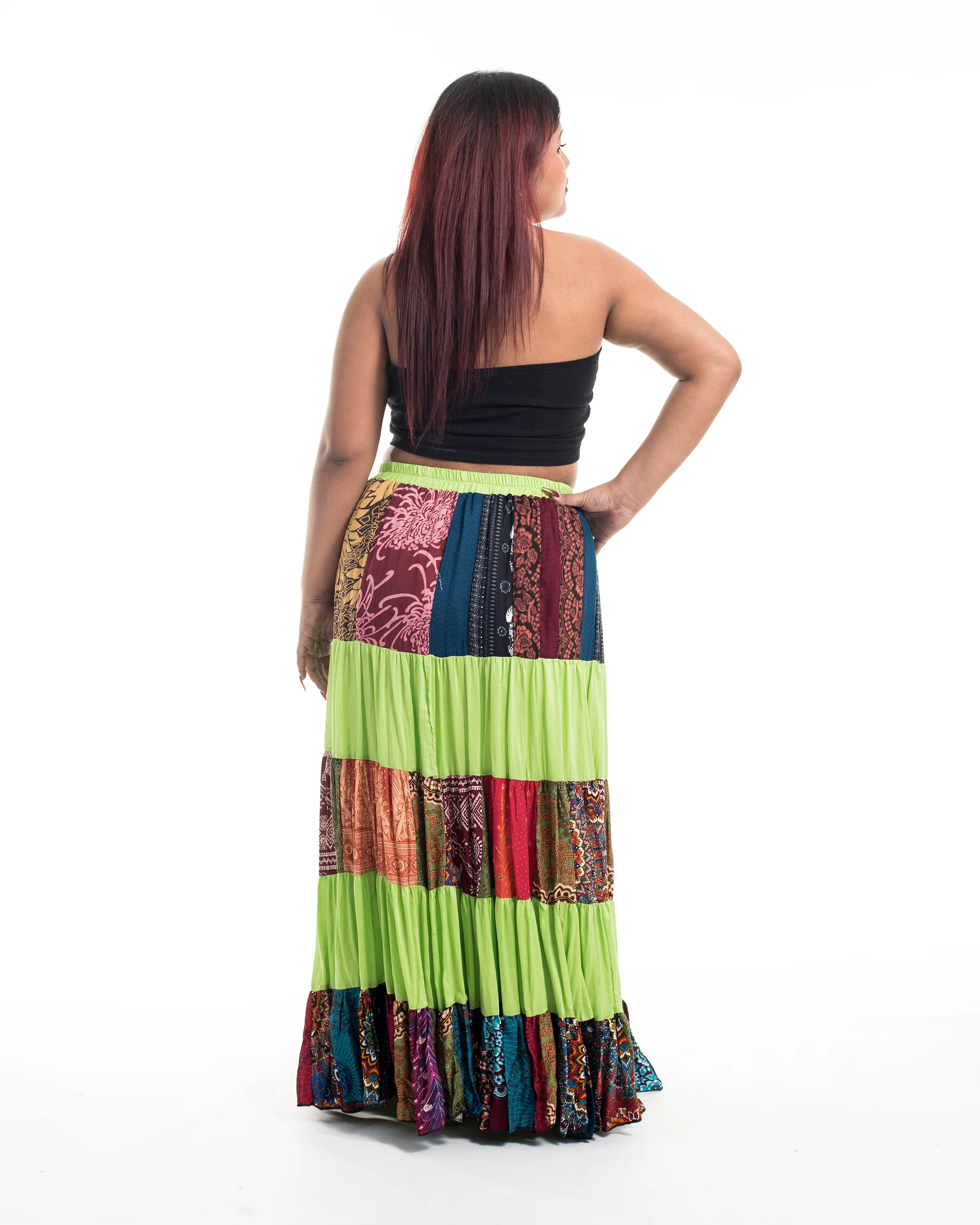 1979-Plus-Size-Patchwork-Long-Skirt-in-Lime-Green-4.webp Plus Size Patchwork Long Skirt in Lime Green