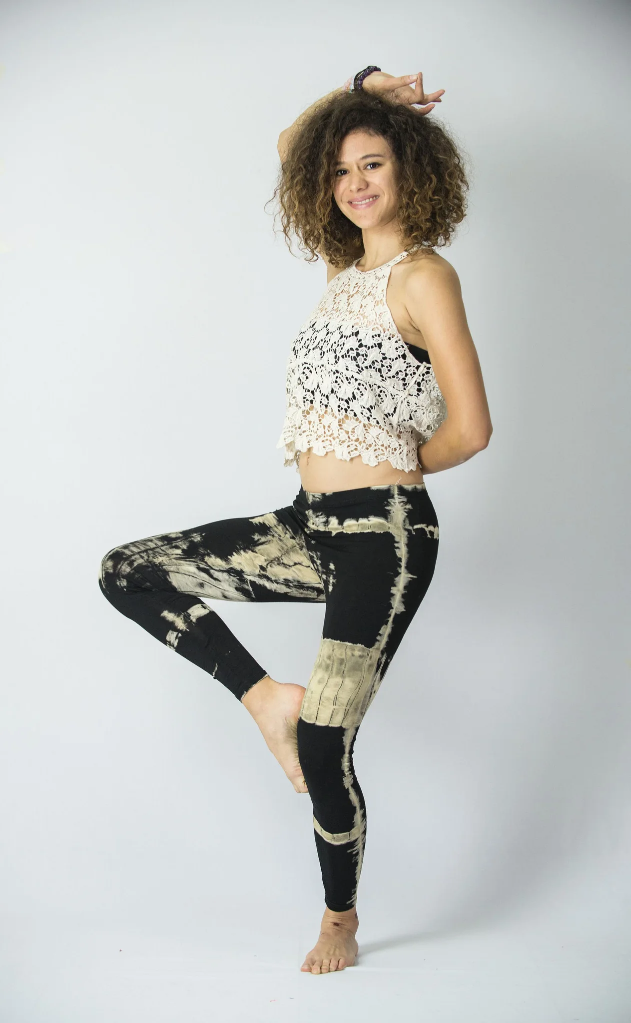 Patch Dye Tie Dye Cotton Leggings in Black/White